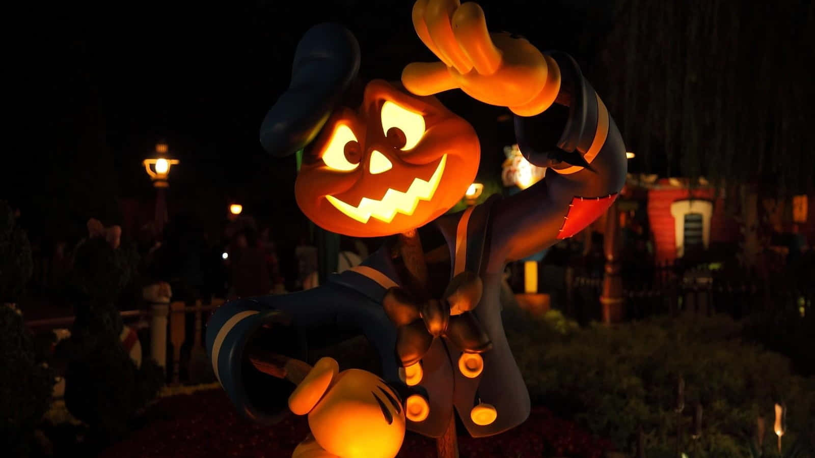 3d halloween, jack-o'-lantern Mickey Mouse, Halloween-themed park, HD Desktop Wallpaper