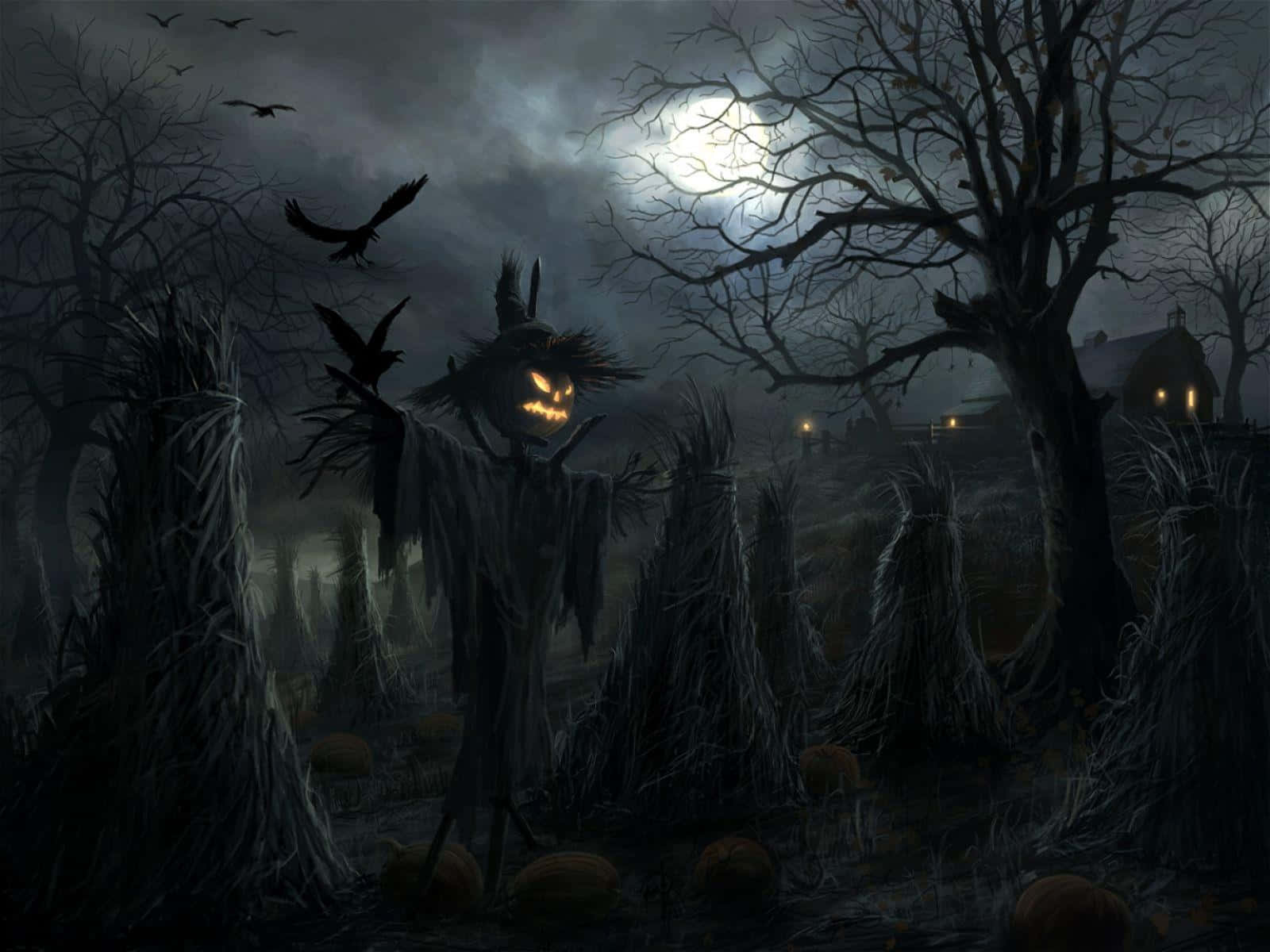 3d halloween, jack-o'-lantern scarecrow, misty graveyard, HD Desktop Wallpaper