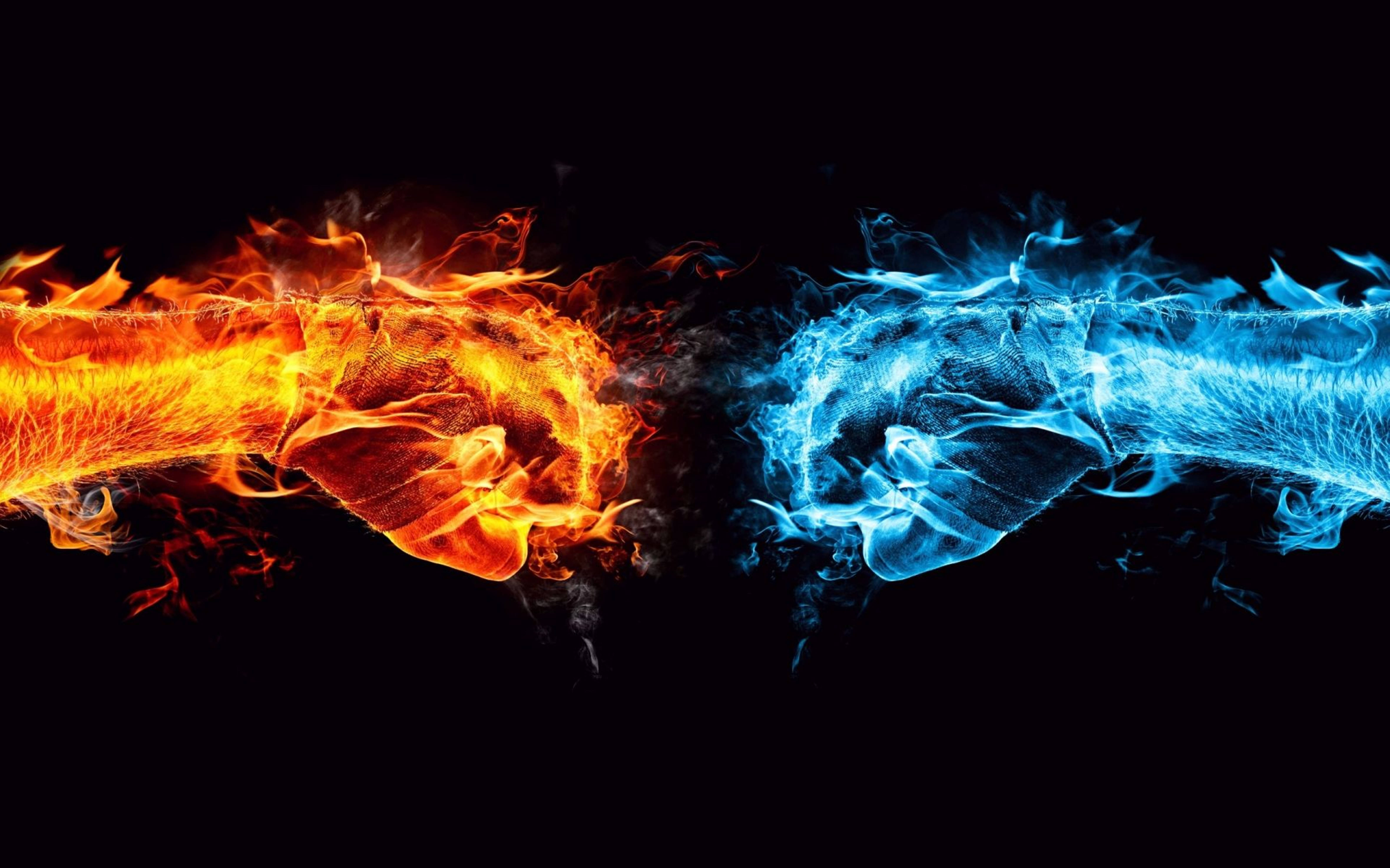 3d hd, fire and ice fists, fiery orange, 5K Desktop Wallpaper