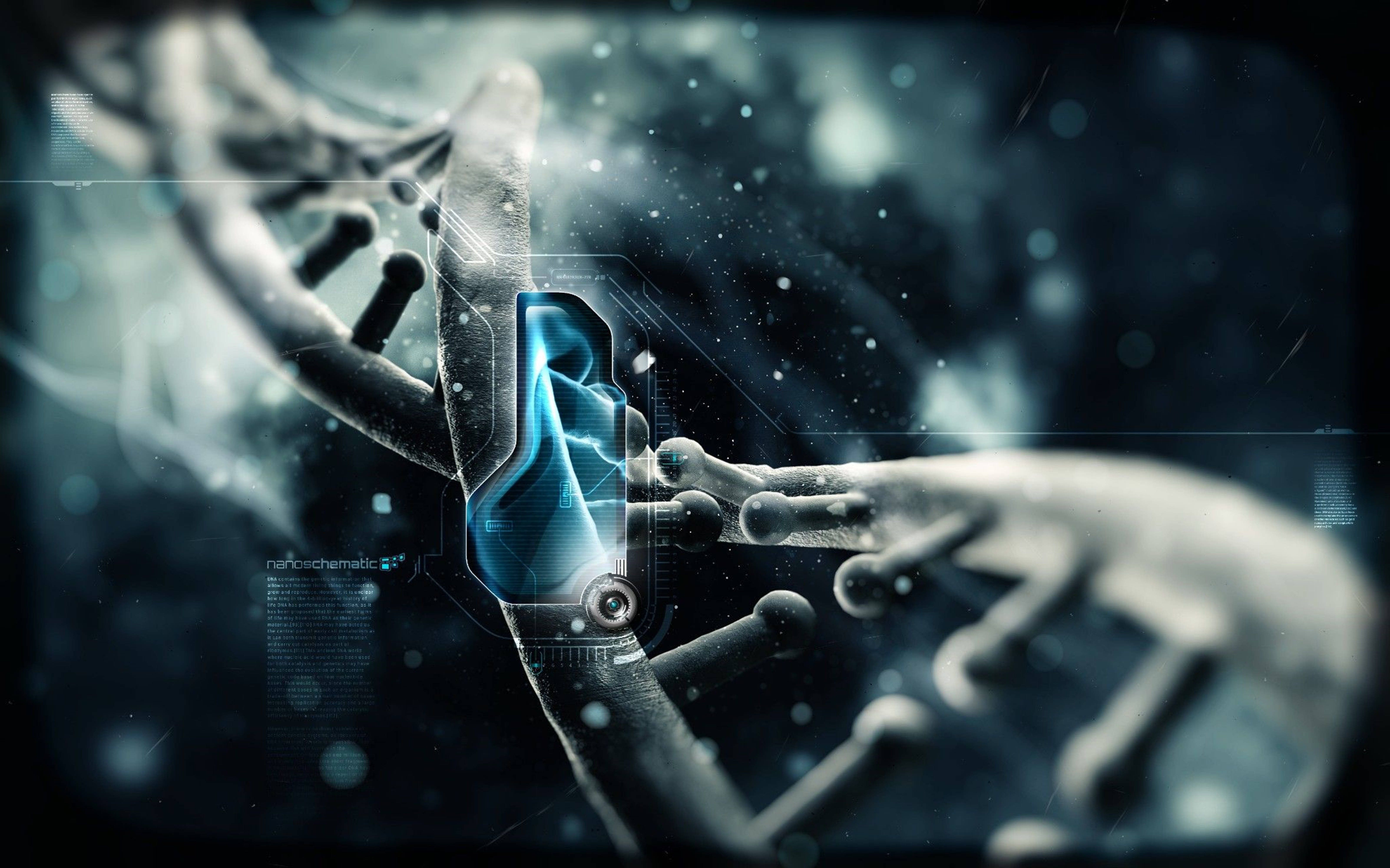 3d hd, glowing blue, DNA double helix, 5K Desktop Wallpaper
