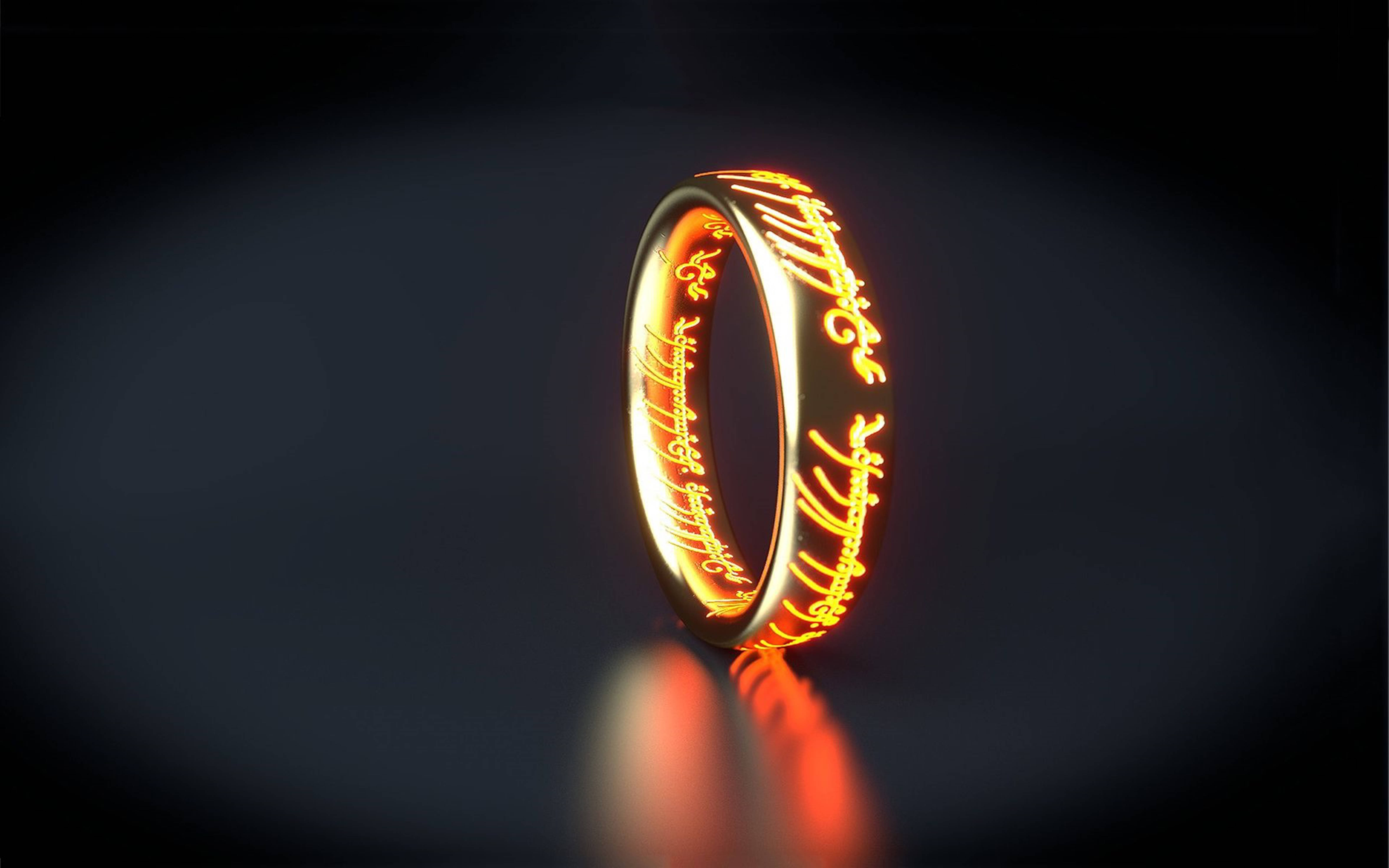 glowing golden ring, intricate Elvish script, warm light, 5K Desktop Wallpaper