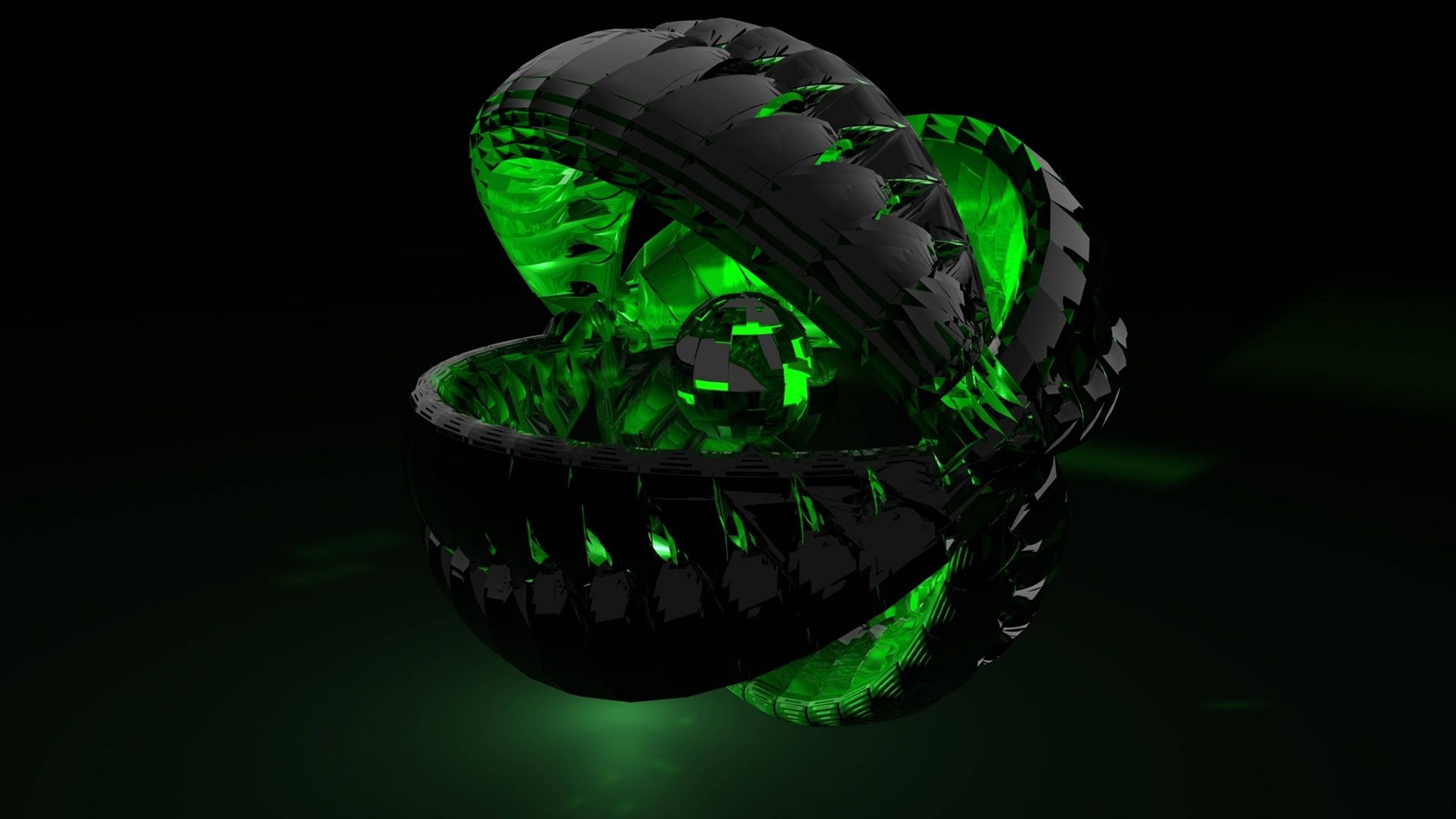 3d hd, green jewel, glowing green segmented snake, 5K Desktop Wallpaper