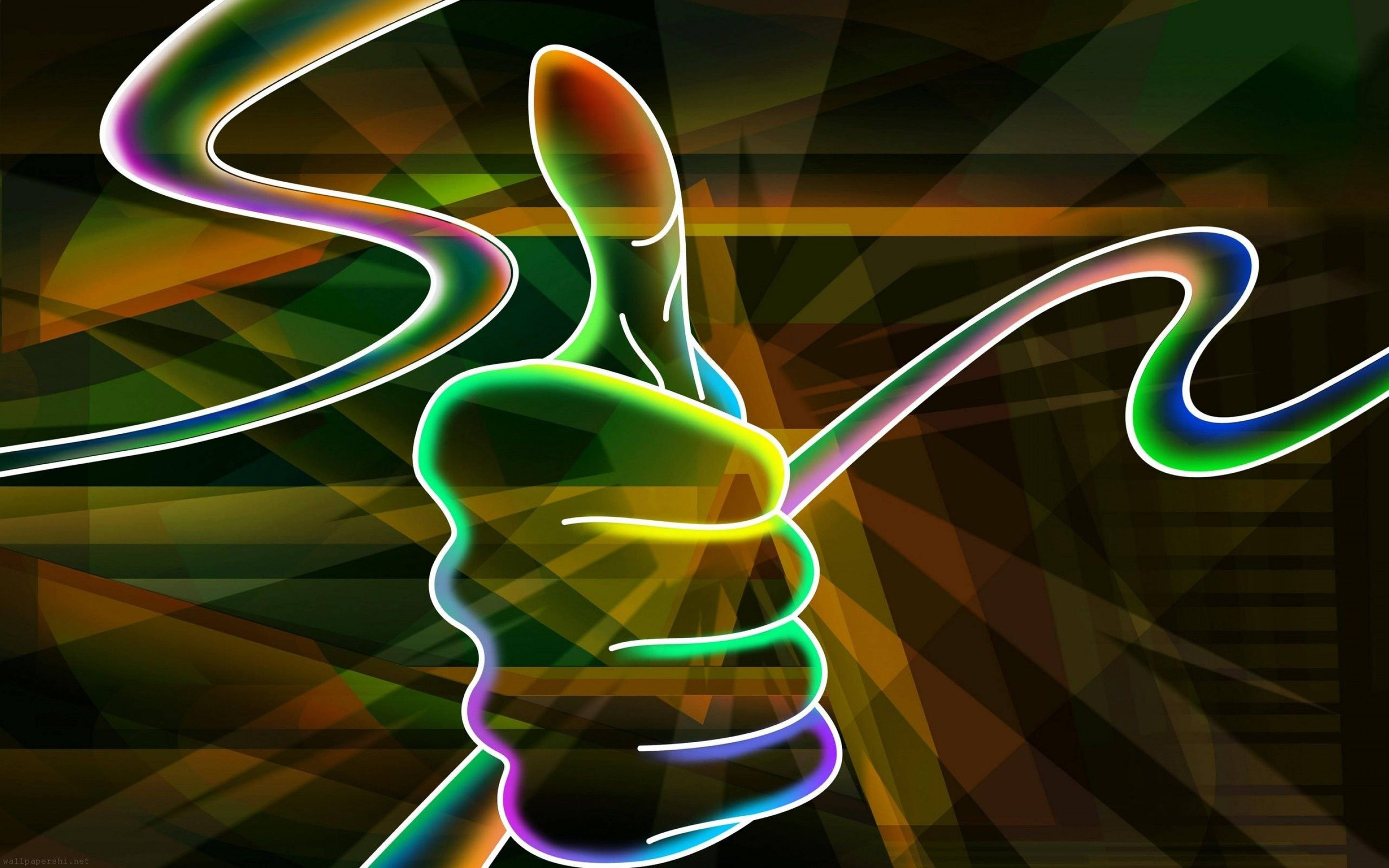 3d HD, neon hand, thumbs up, 5K Desktop Wallpaper