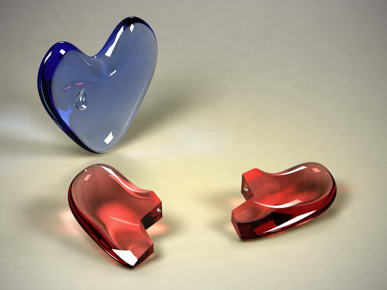 3d heart, glossy glass, blue, HD Desktop Wallpaper