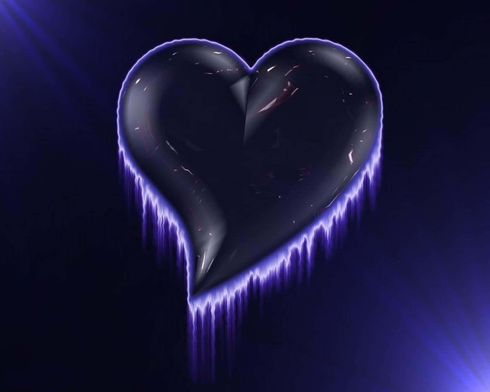 3d heart, shattered black heart, glowing purple electric edges, Full HD Desktop Wallpaper