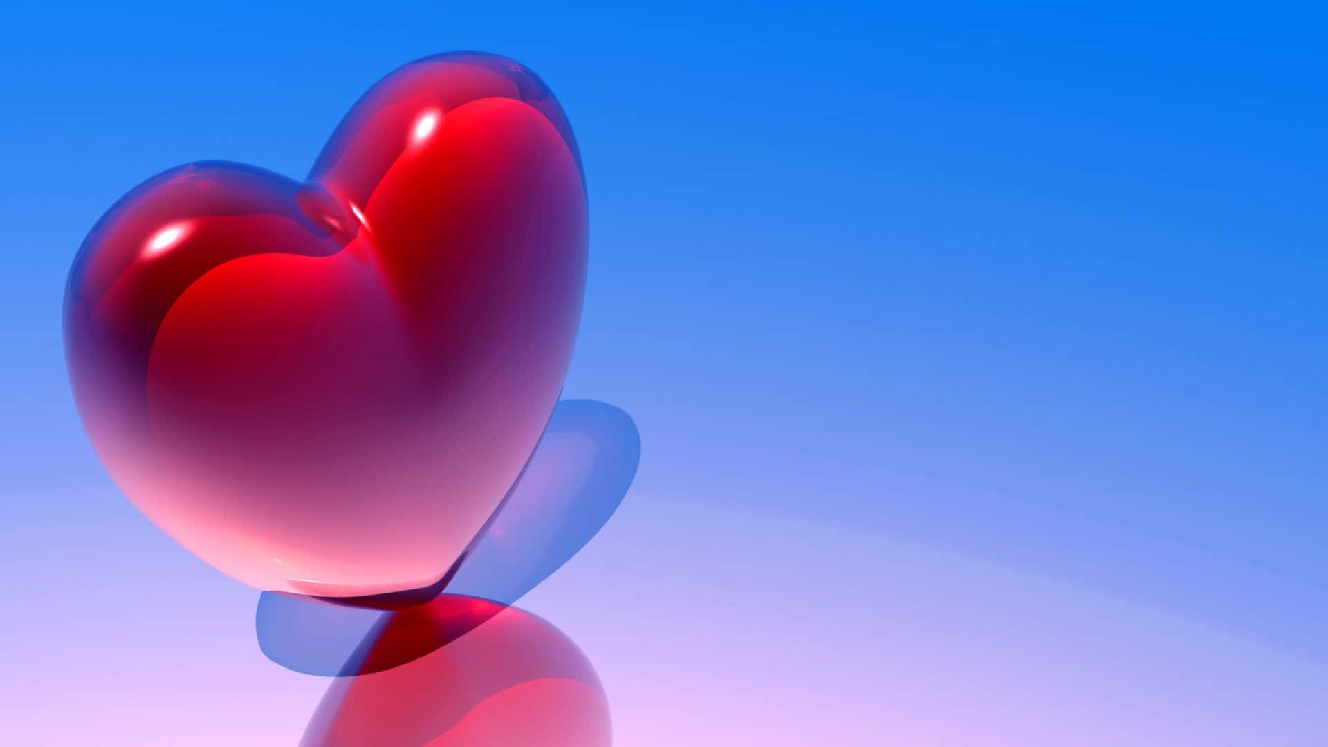 3d heart, glossy red heart-shaped object, gradient blue background, Full HD Desktop Wallpaper