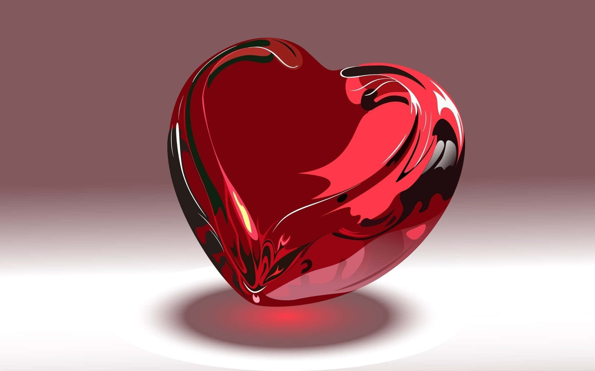 3d heart, glossy red heart-shaped glass object, swirling black patterns, Full HD Desktop Wallpaper