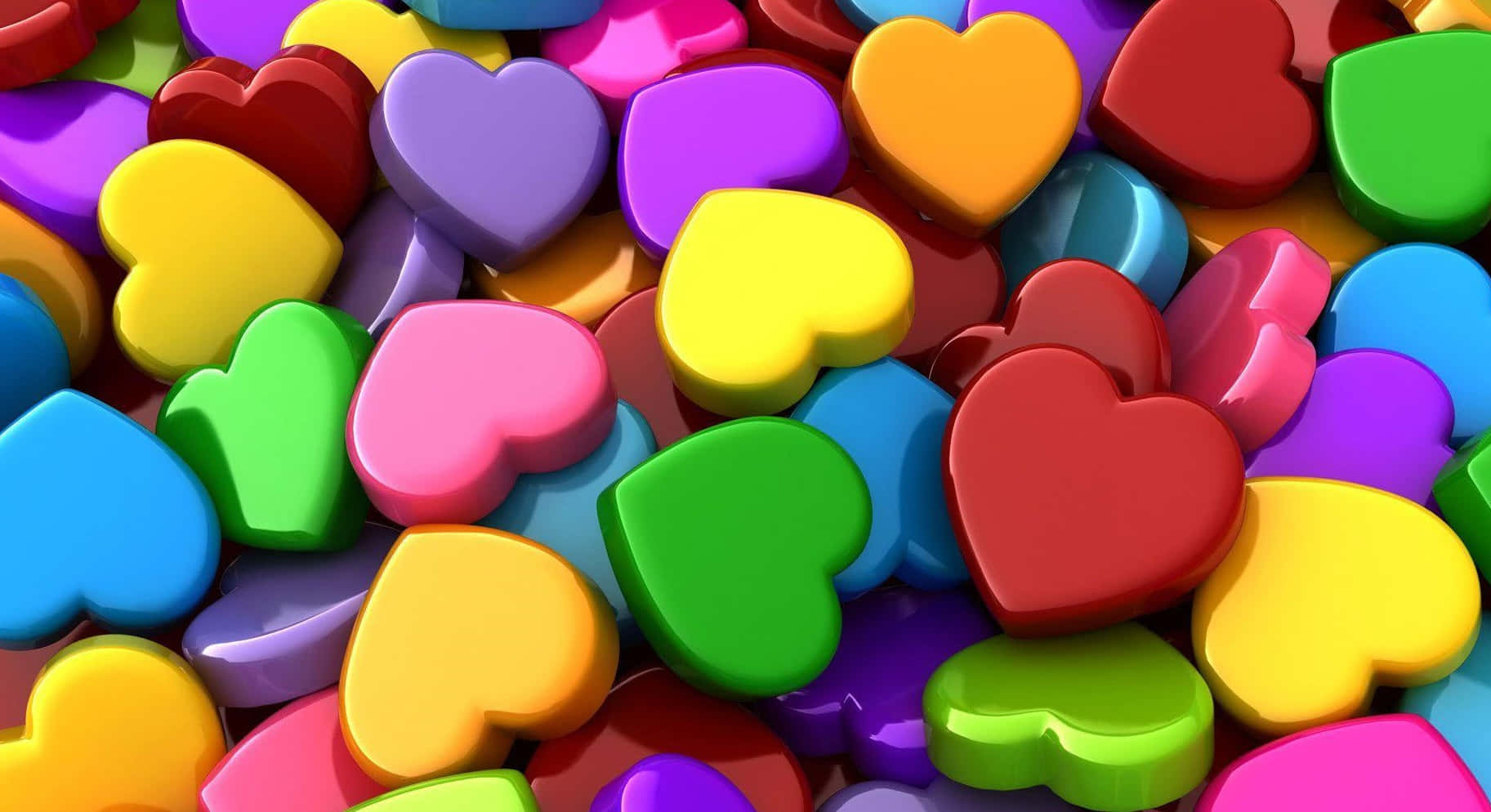3d heart, glossy multicolored heart-shaped candies, bright rainbow hues, HD Desktop Wallpaper