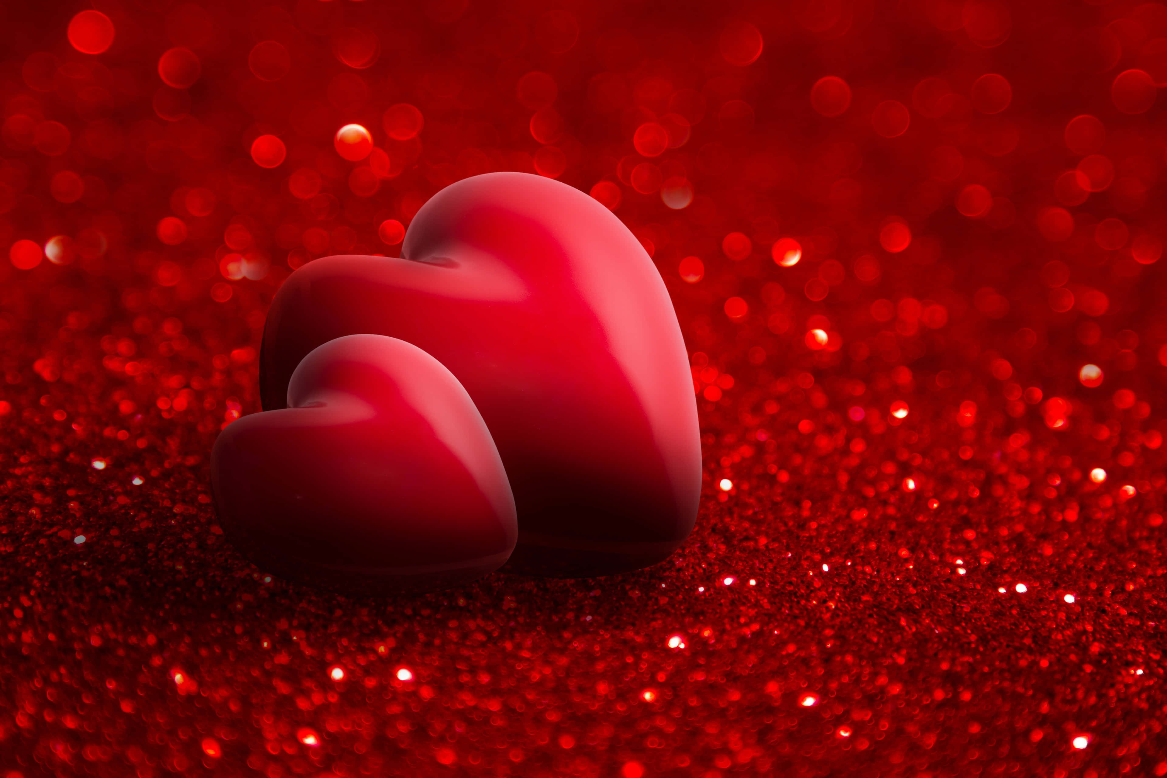 3d heart, glossy red hearts, sparkling red glitter surface, 4K Desktop Wallpaper