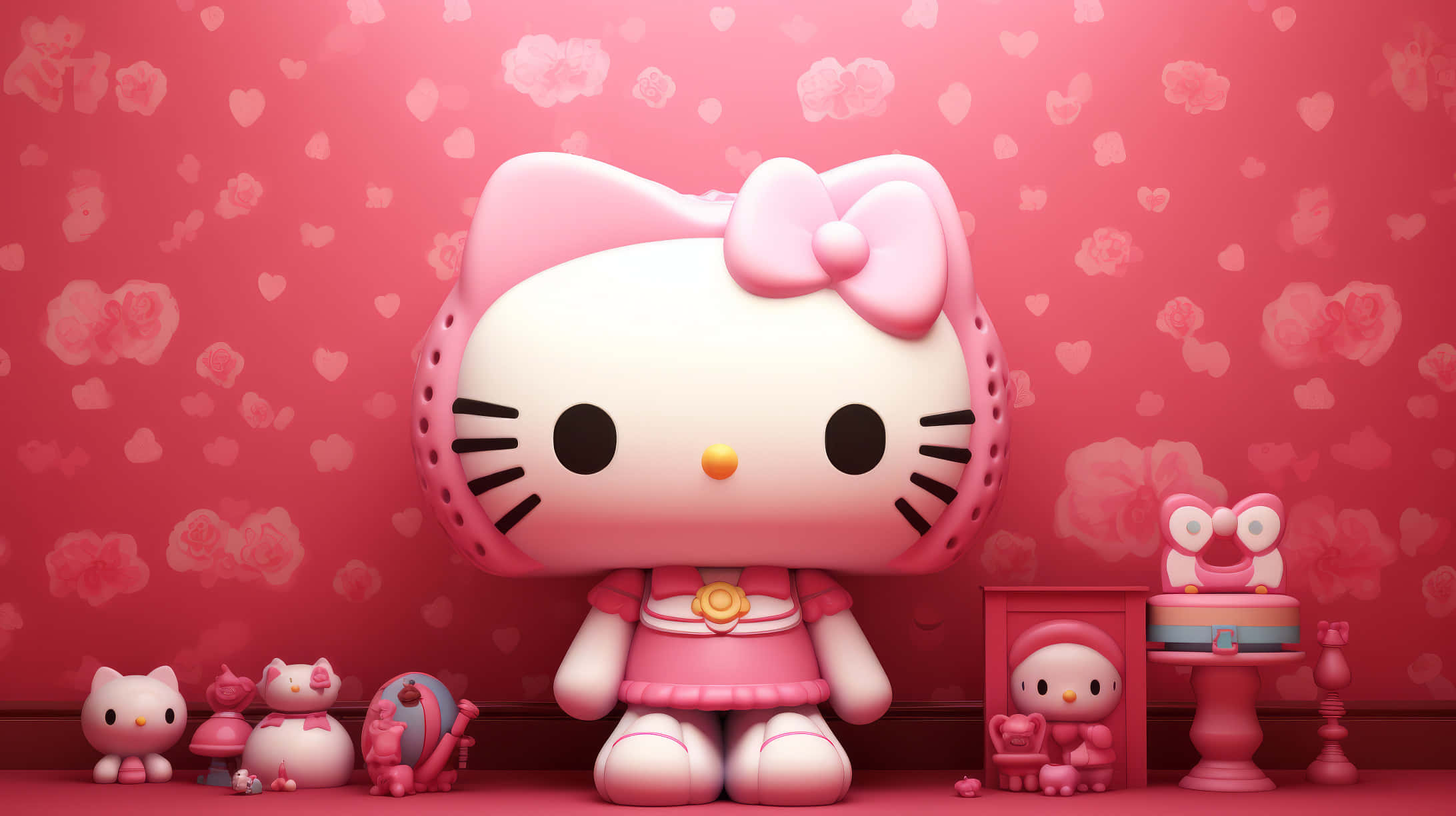 Hello Kitty, pink, floral wallpaper, Full HD Desktop Wallpaper