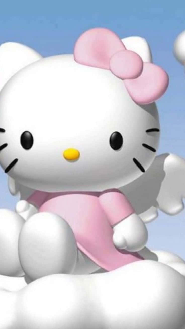 3d Hello Kitty, clouds, pink dress, HD Phone Wallpaper