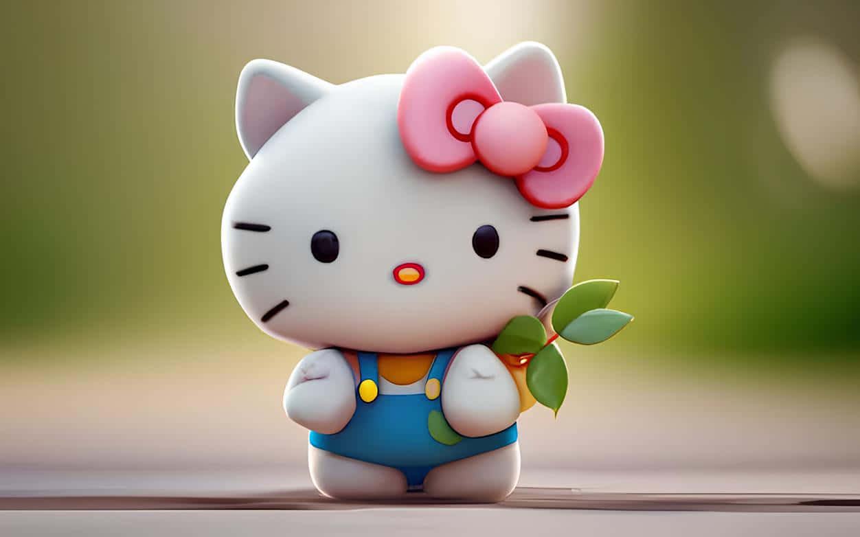 3d Hello Kitty, pink bow, blue overalls, SD Desktop Wallpaper