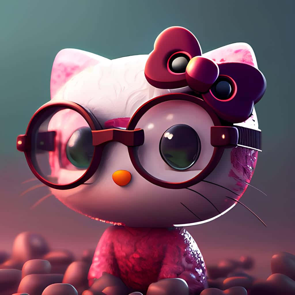 3d Hello Kitty, glasses, bow, SD Desktop Wallpaper