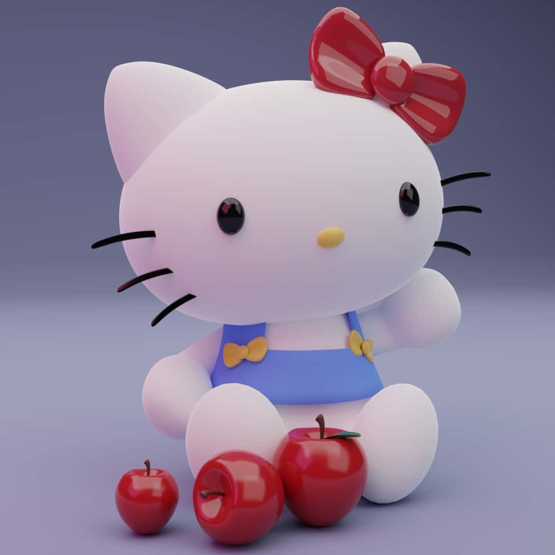 3d Hello Kitty, red apples, blue overalls, SD Desktop Wallpaper