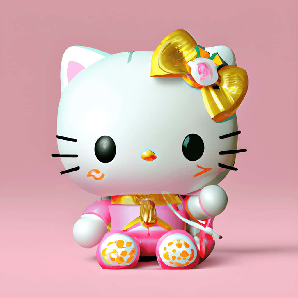 Hello Kitty, glossy white figurine, gold bow, SD Desktop Wallpaper