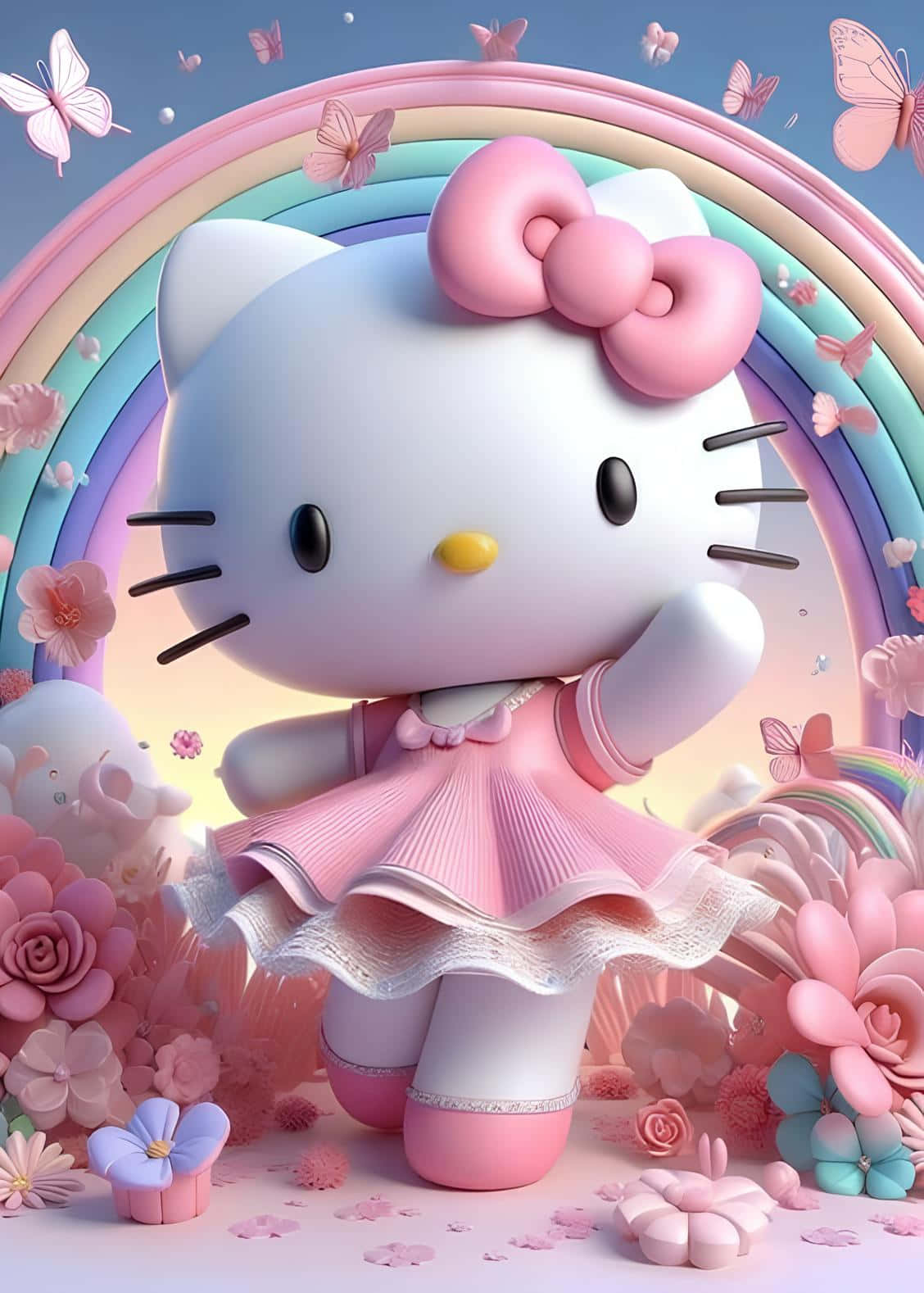 Hello Kitty, pink dress, pastel rainbow, HD Phone Wallpaper