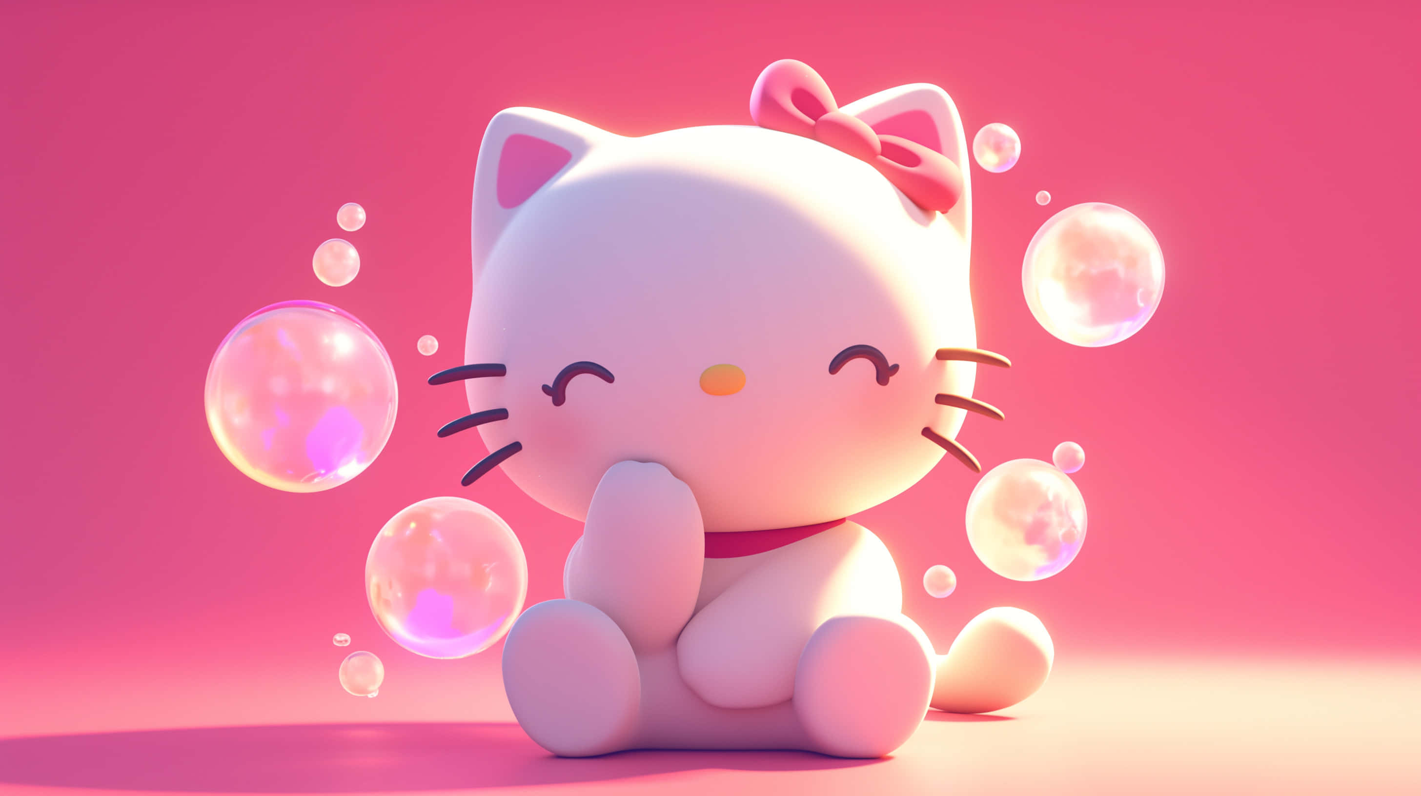 3d Hello Kitty, Hello Kitty, glowing bubbles, 2K Desktop Wallpaper