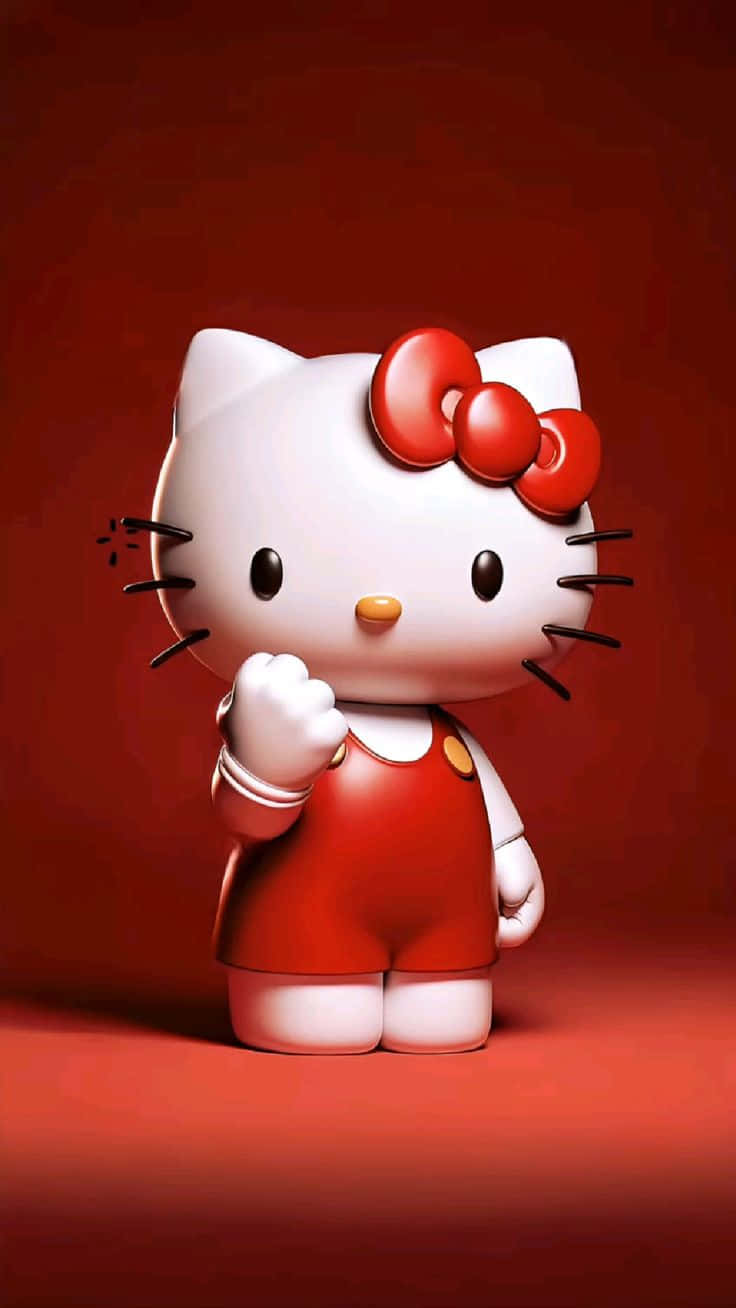 3D Hello Kitty, red overalls, red bow, HD Phone Wallpaper