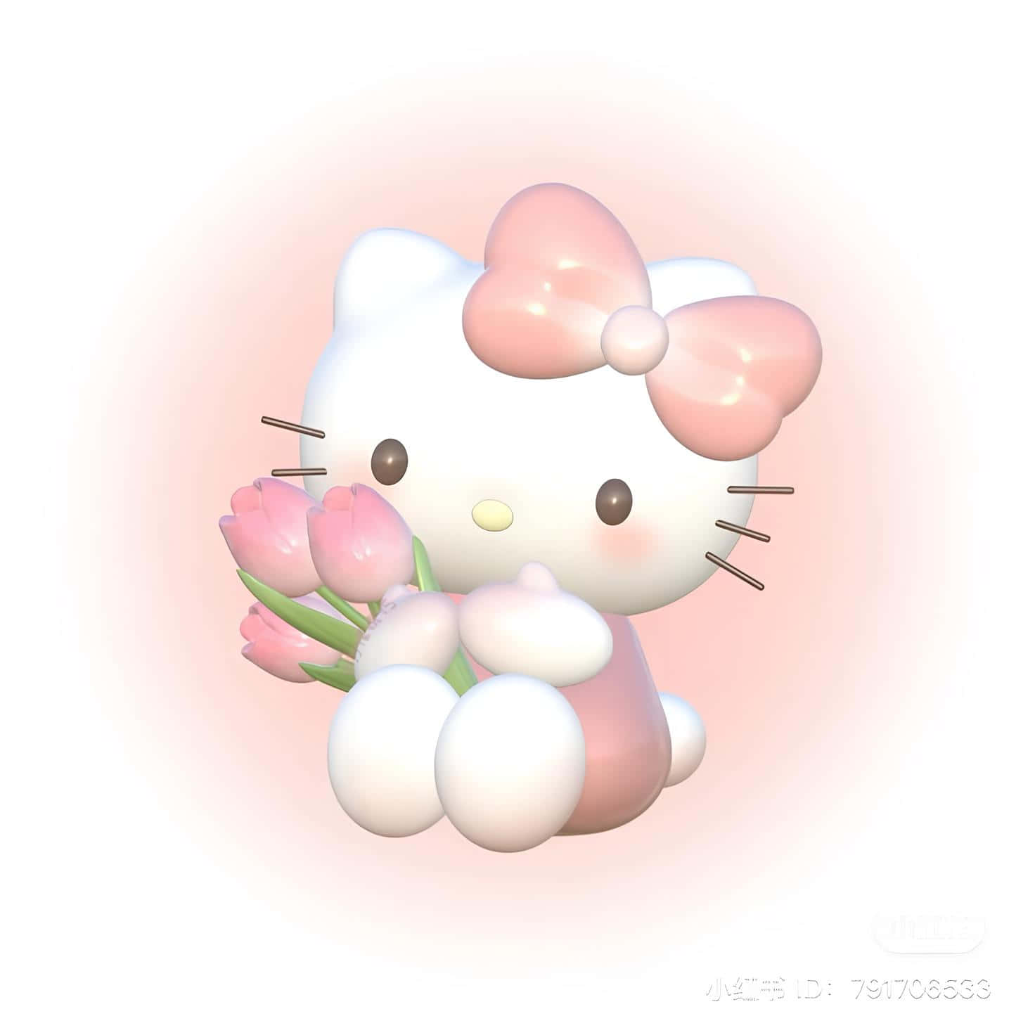 3d Hello Kitty, pink tulips, glossy, HD Desktop Wallpaper