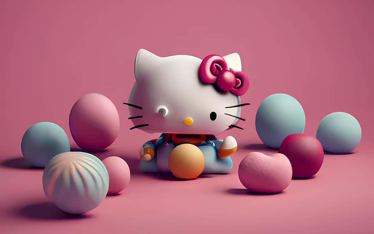 3D Hello Kitty, Hello Kitty, pink bow, SD Desktop Wallpaper