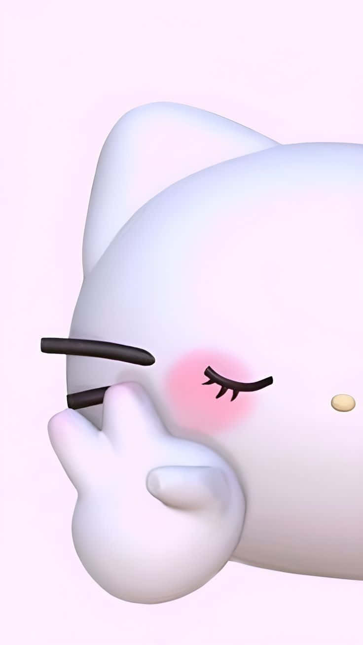 3d Hello Kitty, white, pink blush, HD Phone Wallpaper