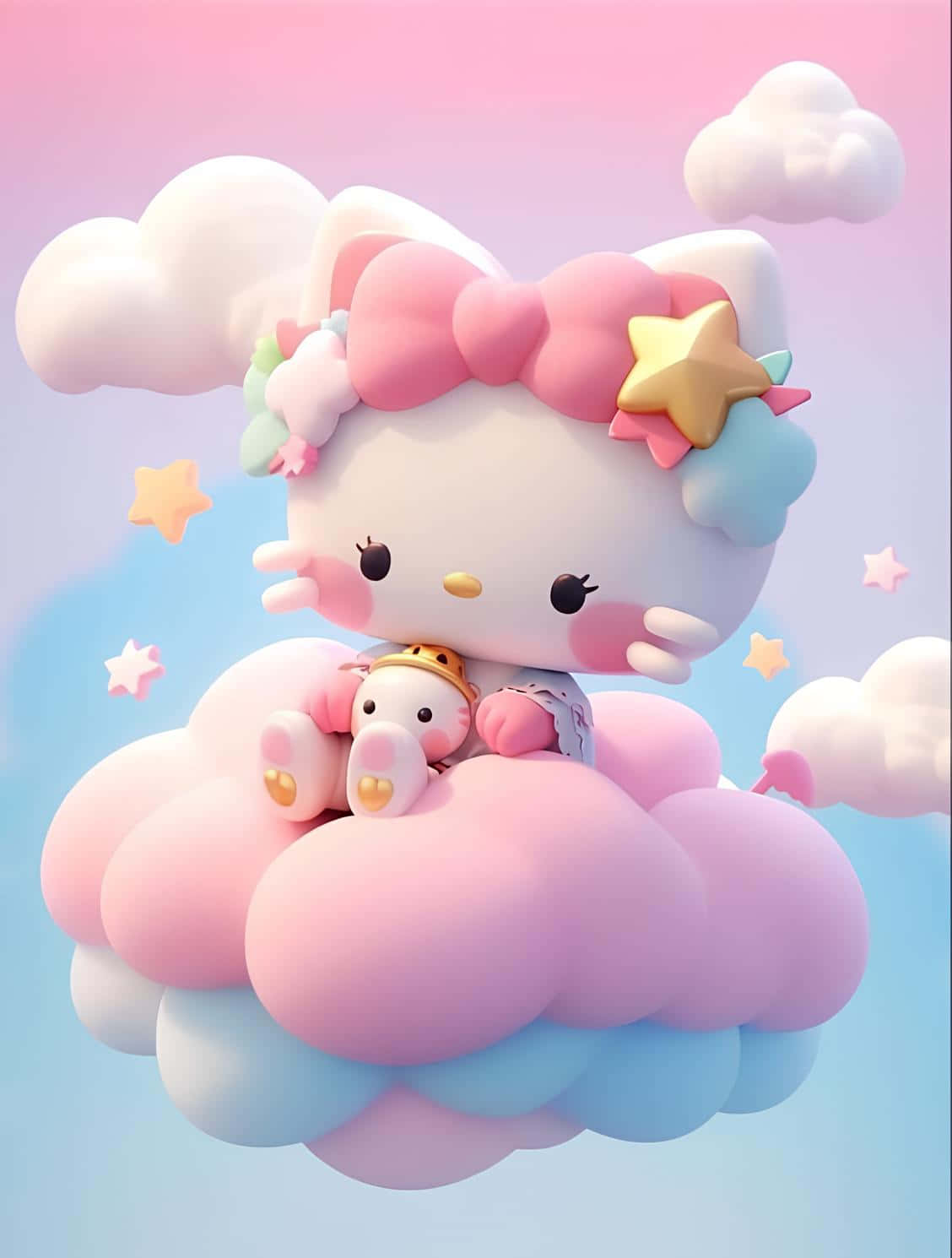 3d Hello Kitty, cloud, pastel cloud, HD Phone Wallpaper