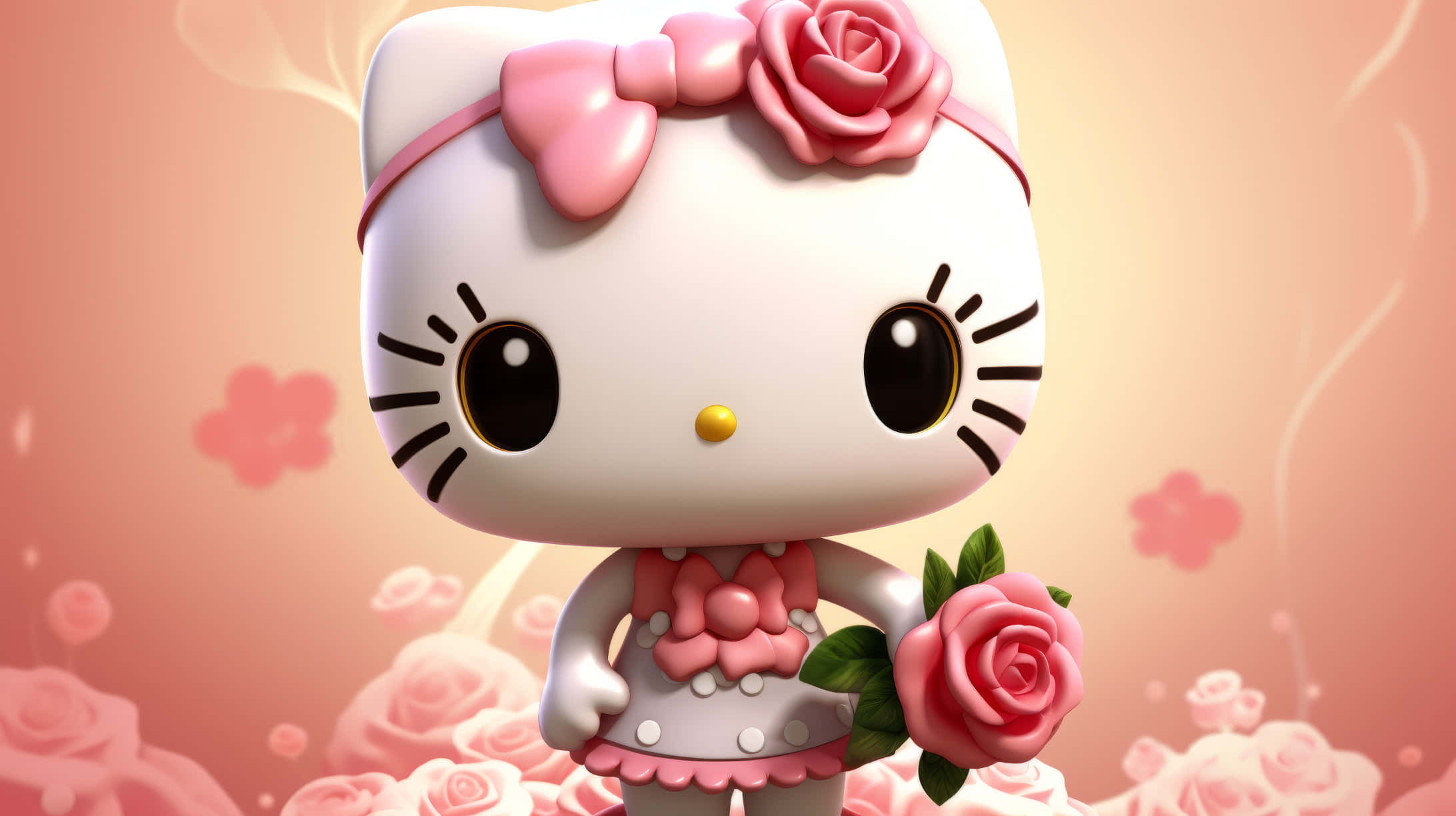 3d Hello Kitty, roses, pink rose-themed outfit, Full HD Desktop Wallpaper