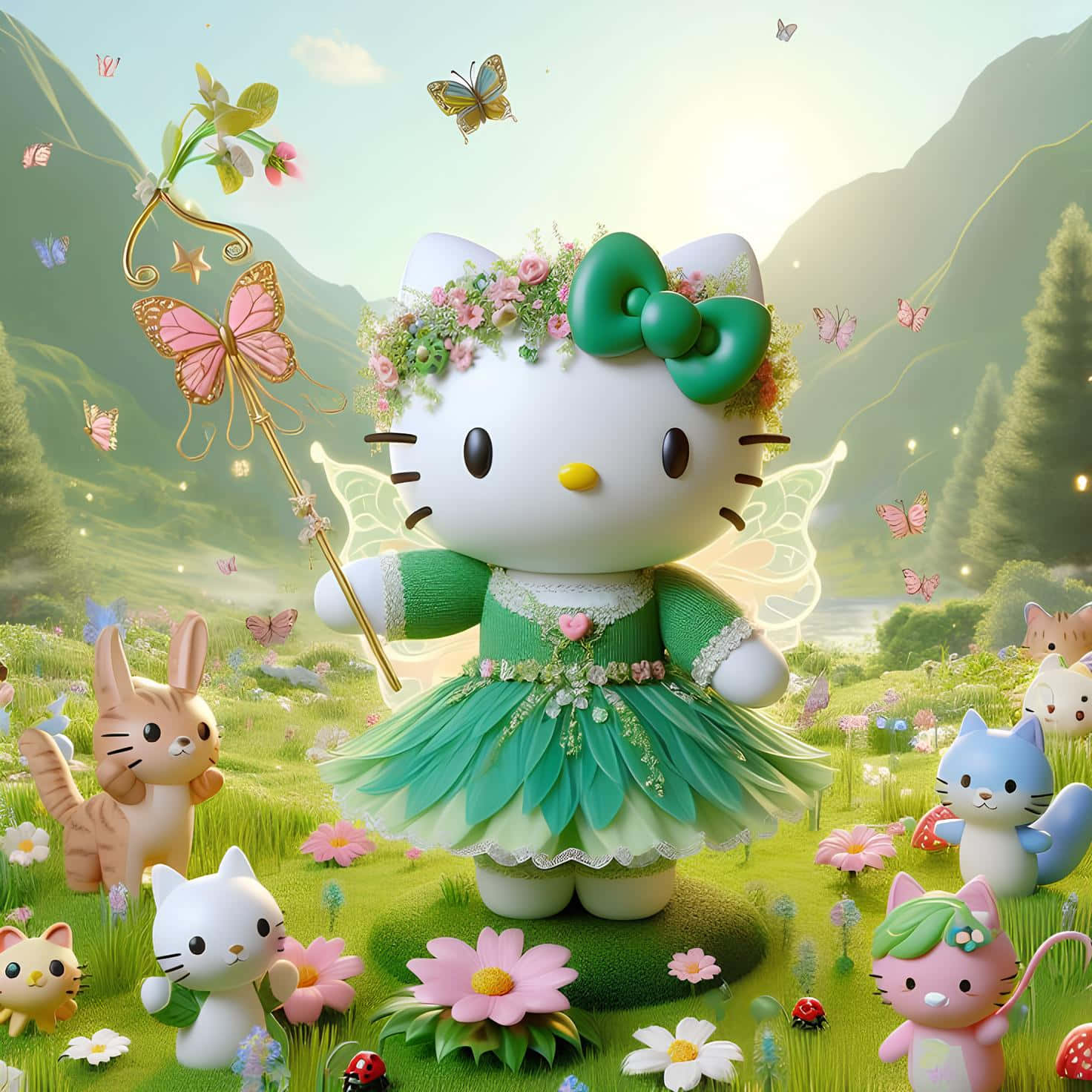 Hello Kitty, fairy, green dress, HD Desktop Wallpaper