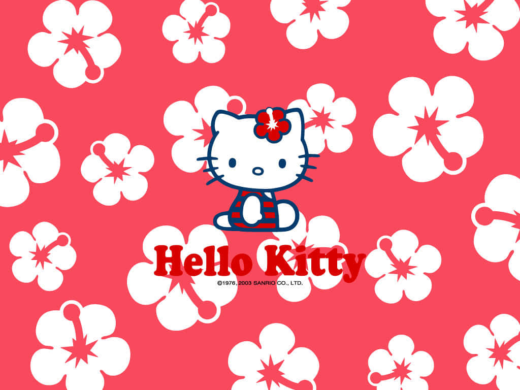Hello Kitty, pink background, white cherry blossom patterns, SD Desktop Wallpaper
