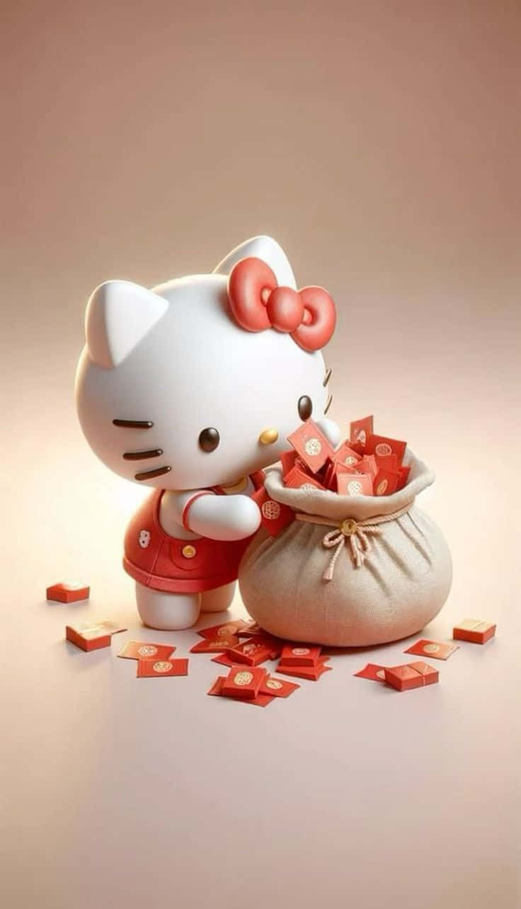 3d Hello Kitty, red envelopes, red outfit, HD Phone Wallpaper