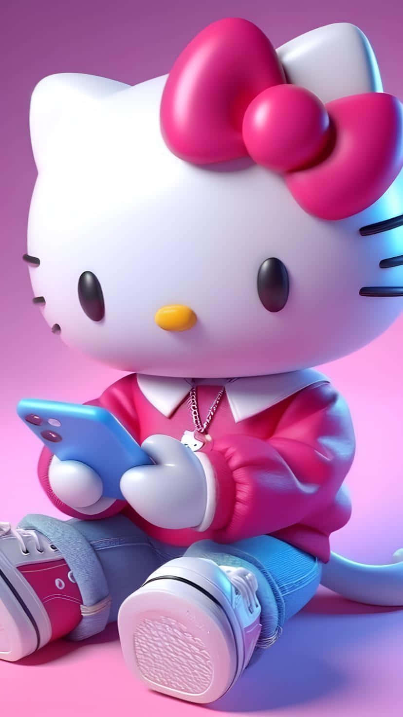 3d Hello Kitty, smartphone, pink room, HD Phone Wallpaper