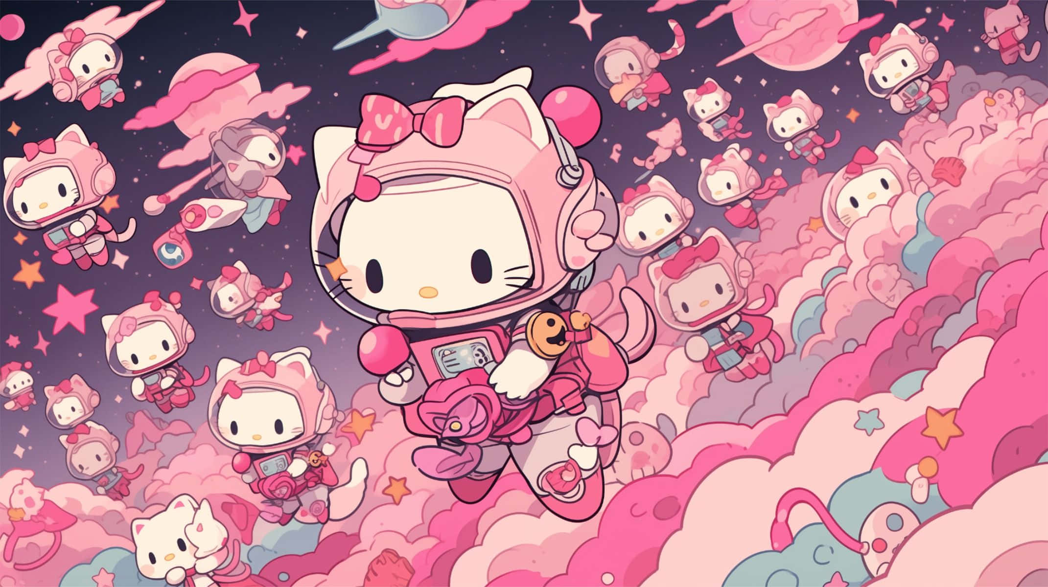 Hello Kitty, space adventure, pink, Full HD Desktop Wallpaper