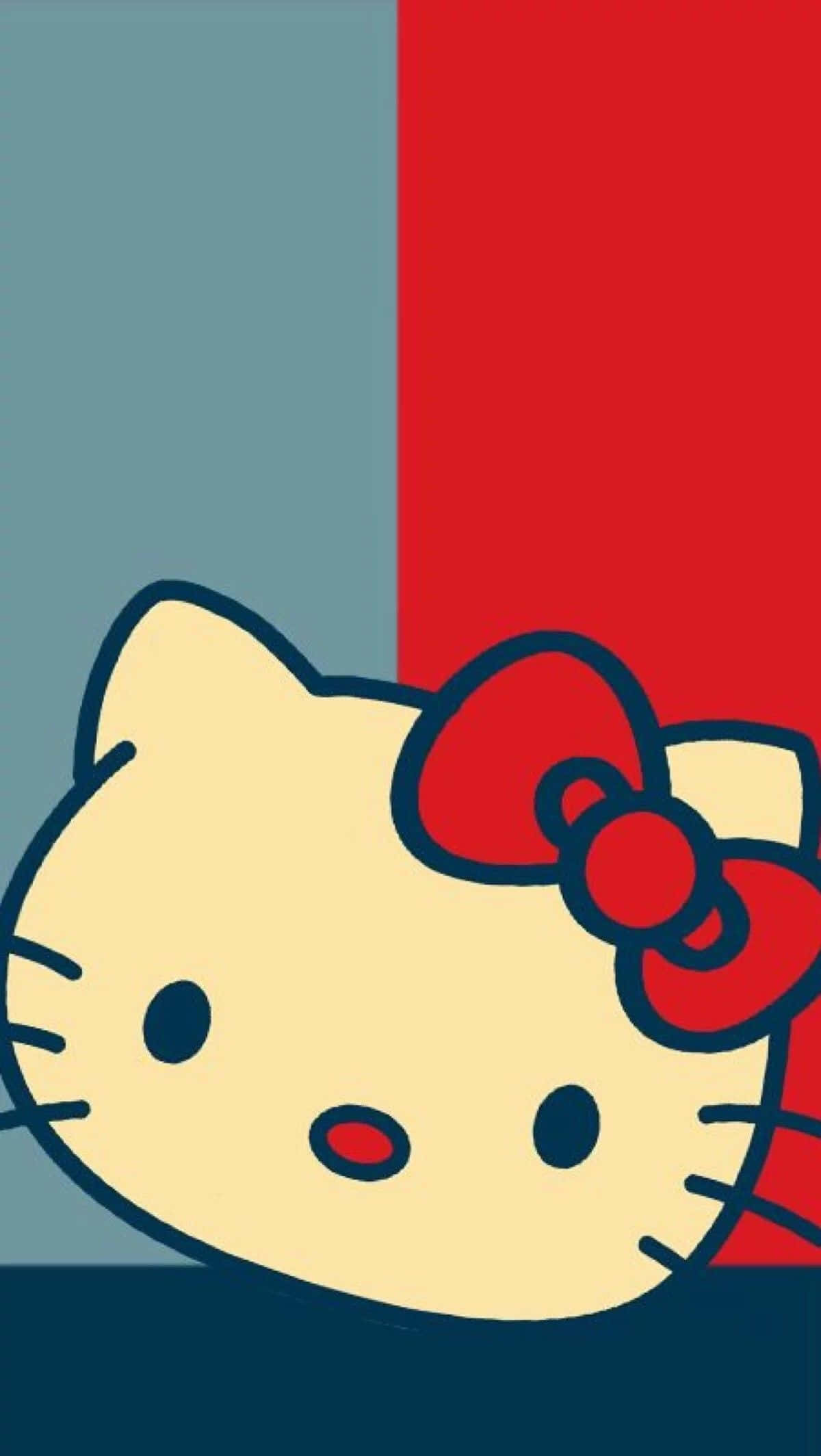 Hello Kitty, red and teal split background, signature bow, Full HD Phone Wallpaper