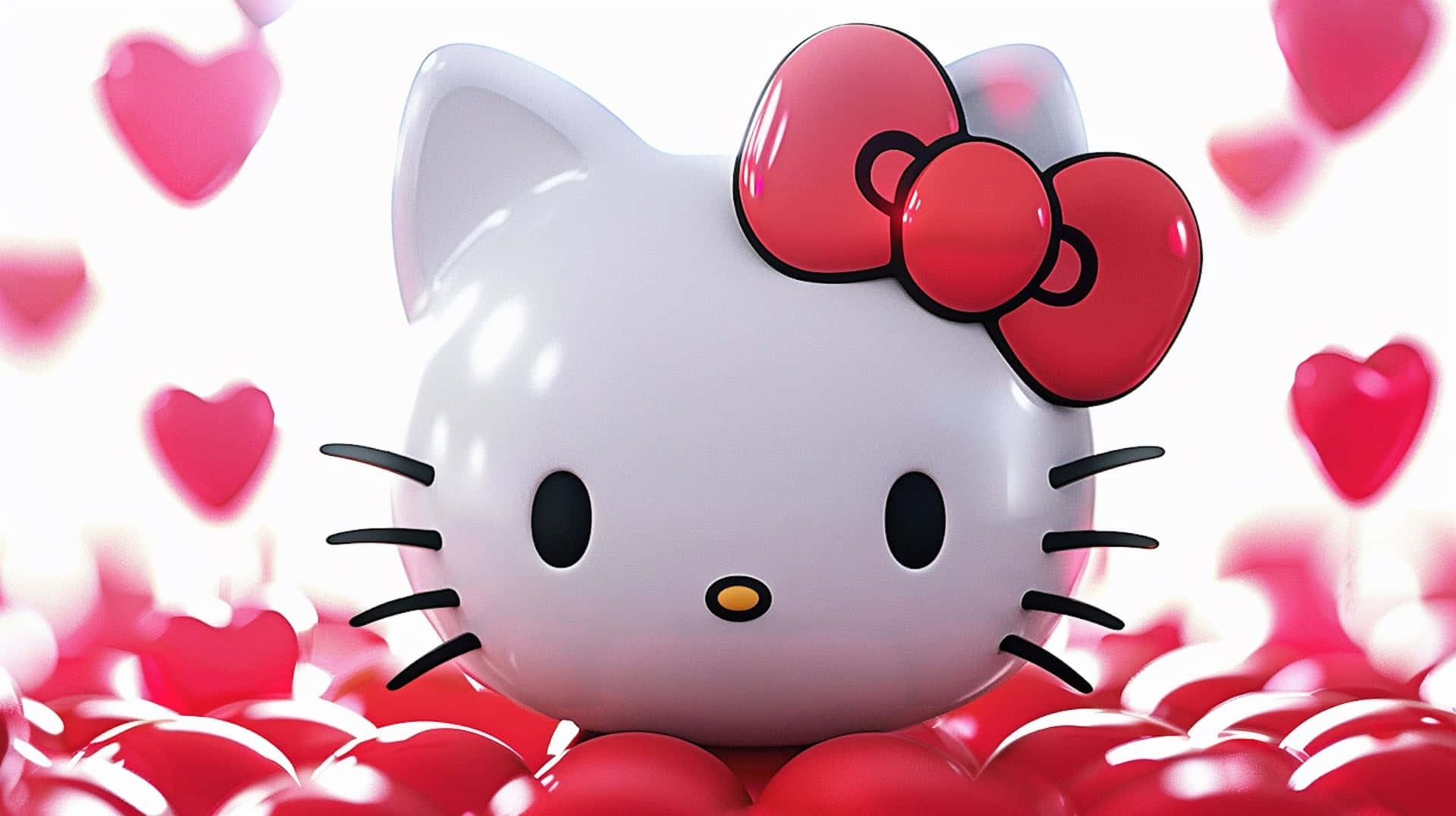 Hello Kitty, red bow, pink hearts, Full HD Desktop Wallpaper