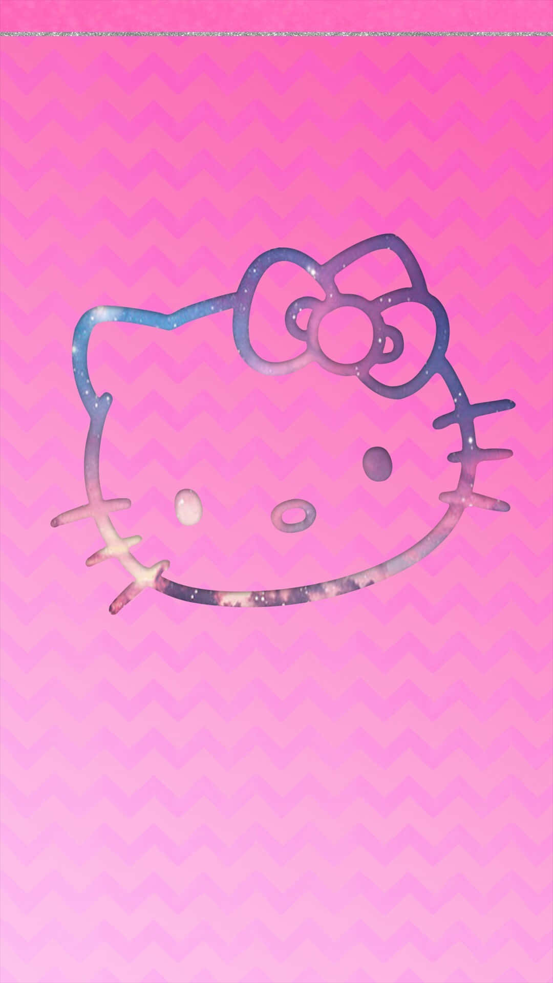 Hello Kitty, glittering galaxy pattern, pink chevron background, Full HD Phone Wallpaper