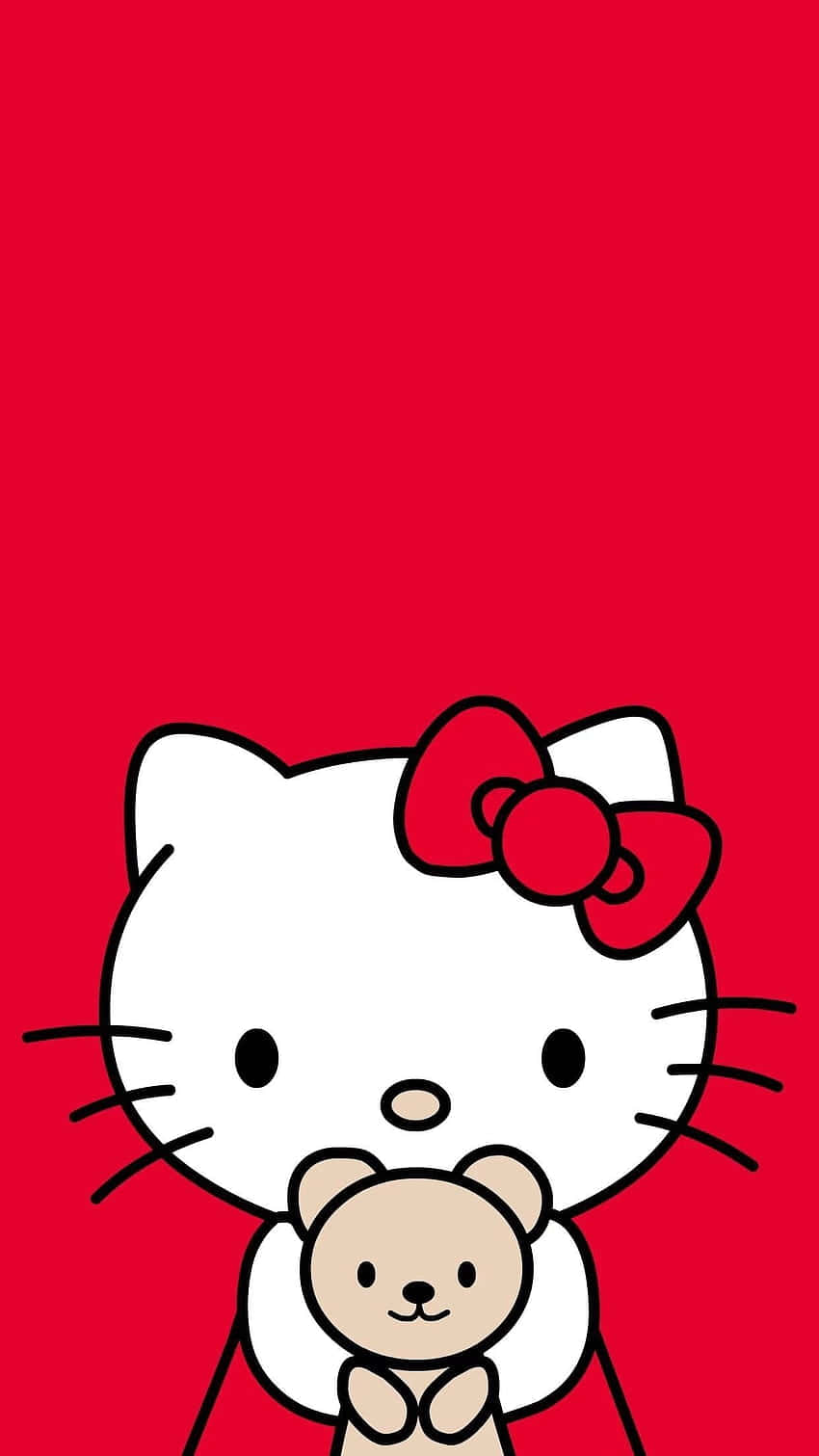 Hello Kitty, red bow, beige teddy bear, HD Phone Wallpaper