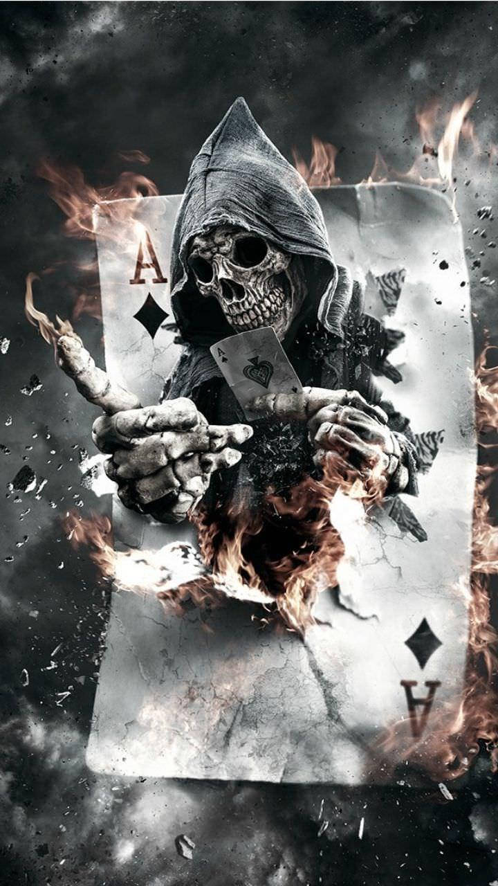 3d horror, grim reaper, ace of diamonds playing card, HD Phone Wallpaper