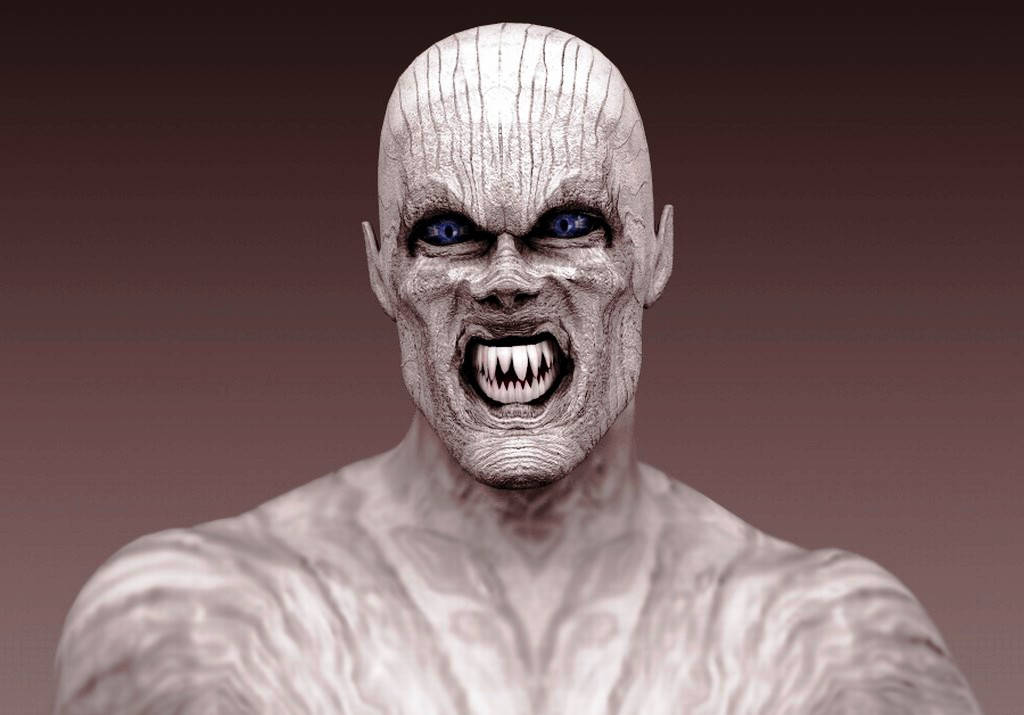 3d ghost, blue eyes, sharp teeth, SD Desktop Wallpaper