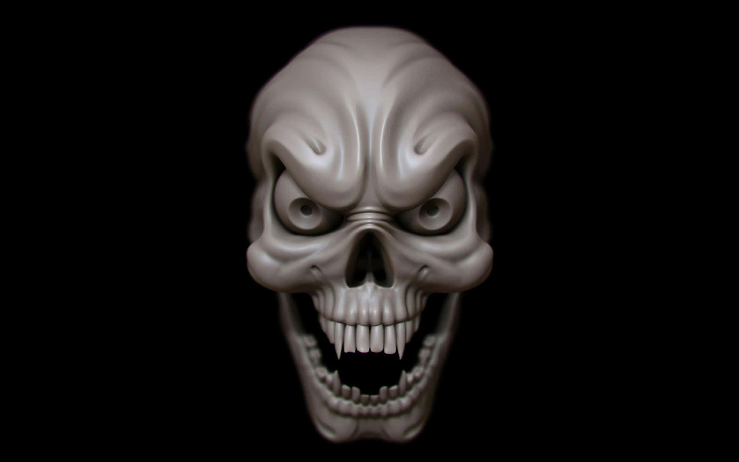 3d rendered horror skull, gray skull, bulging eyes, 2K Desktop Wallpaper