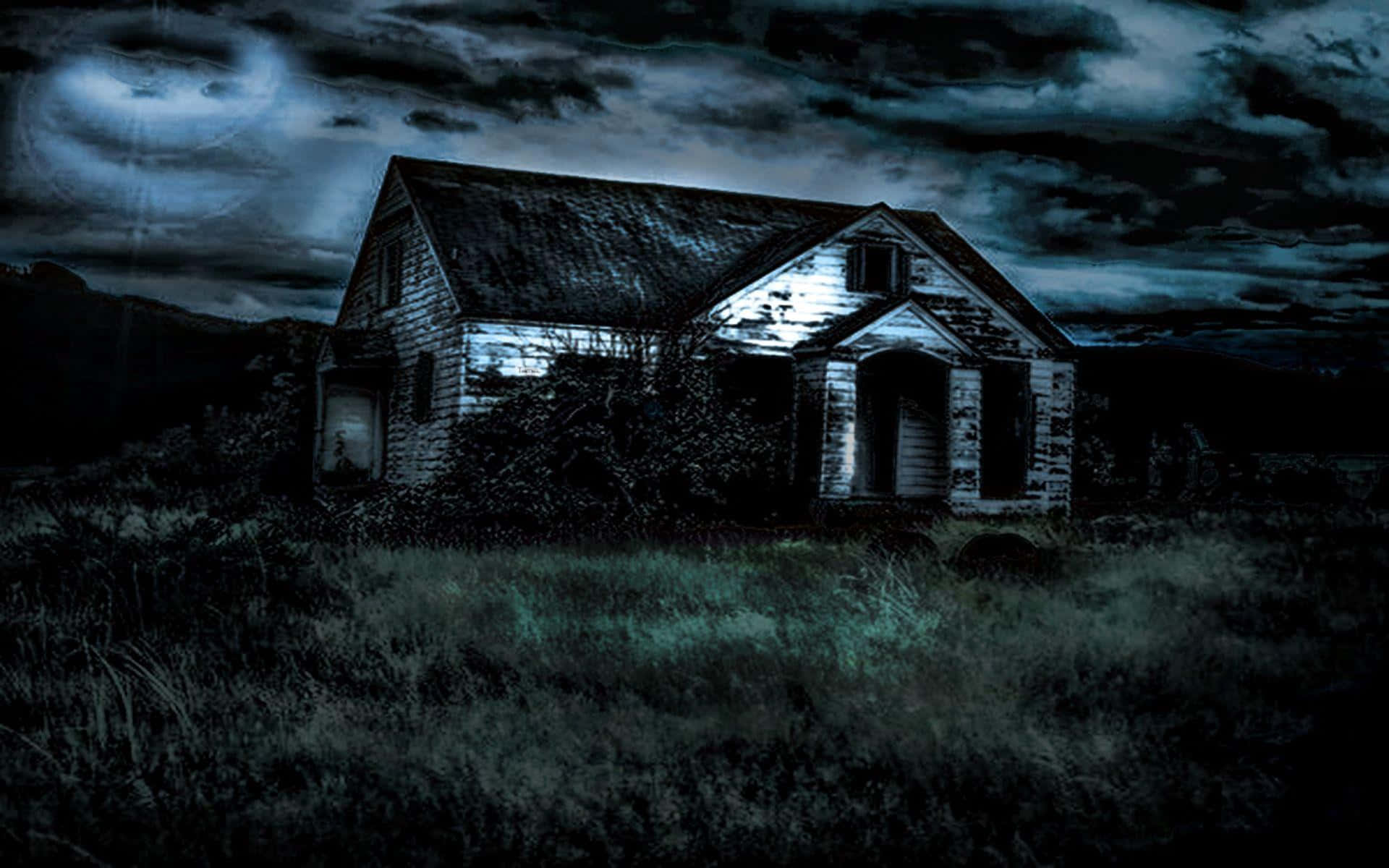 haunted house, moonlight, stormy night sky, Full HD Desktop Wallpaper