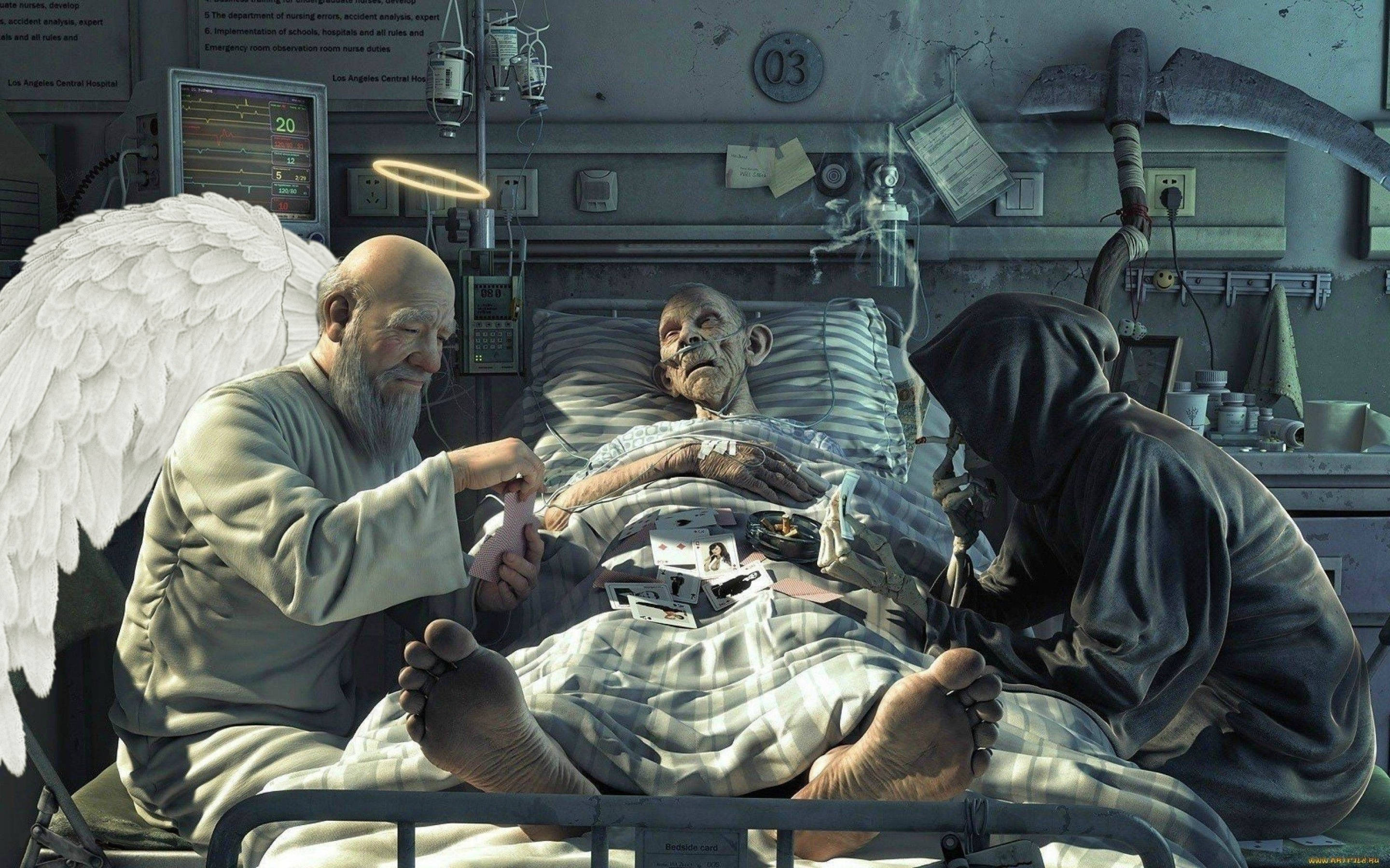3d horror, deathbed, hospital bed, 2K Desktop Wallpaper