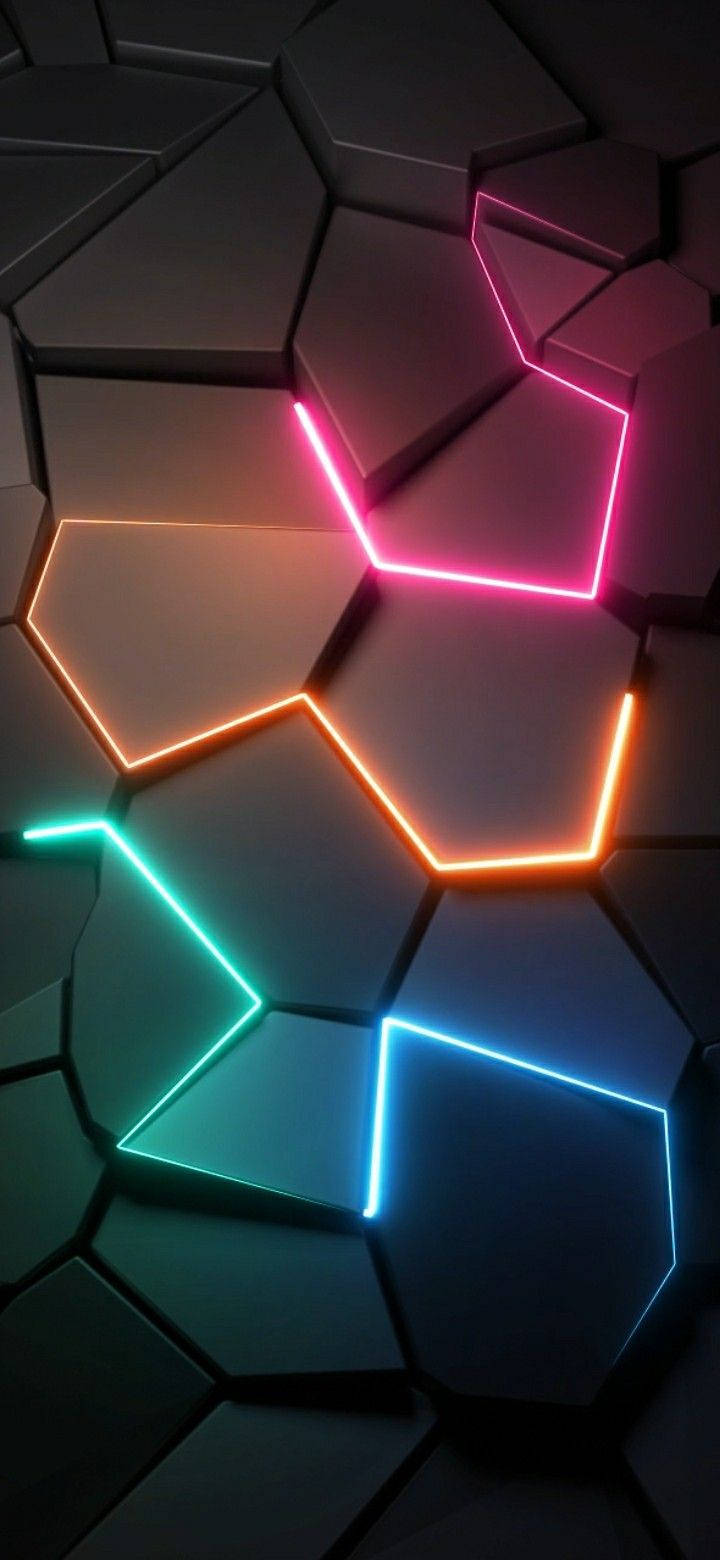 3d phone, geometric tiles, neon lights, HD Phone Wallpaper