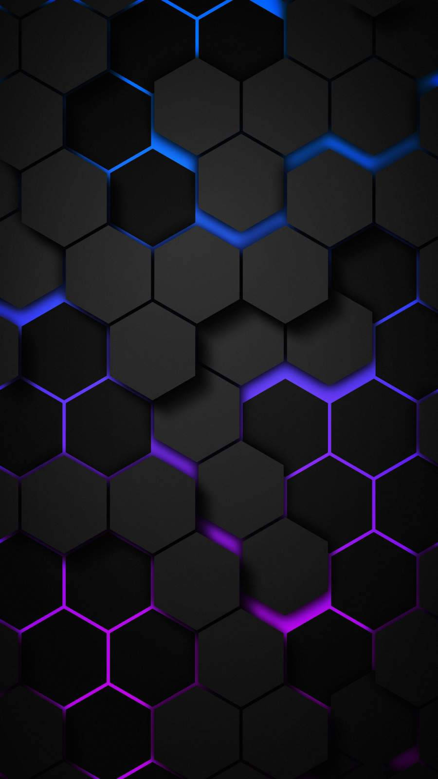 3d iPhone, black hexagons, glowing blue, HD Phone Wallpaper