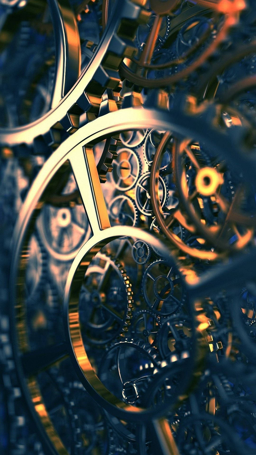 3d iPhone, chromed gears, golden, Full HD Phone Wallpaper