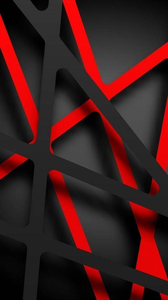 3D Phone, black, red geometric lines, SD Phone Wallpaper