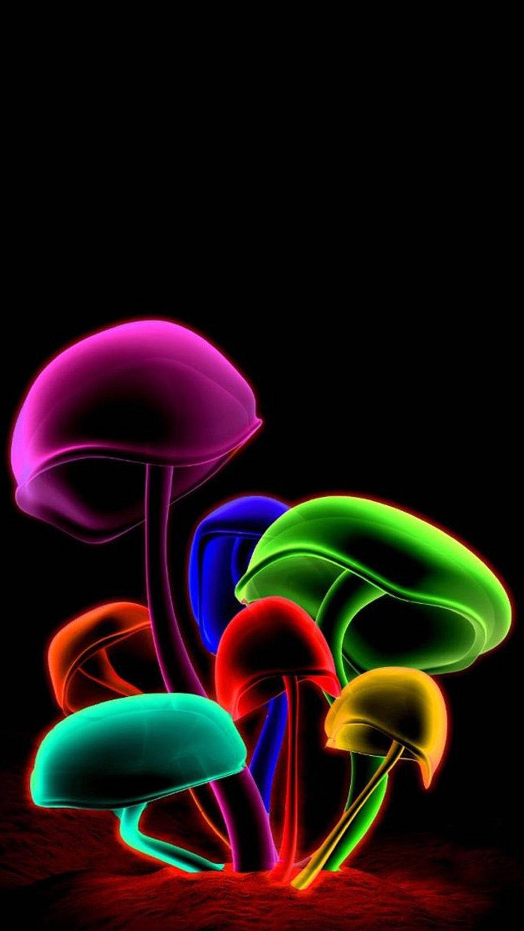 3d iPhone, neon mushrooms, vivid hues, Full HD Phone Wallpaper