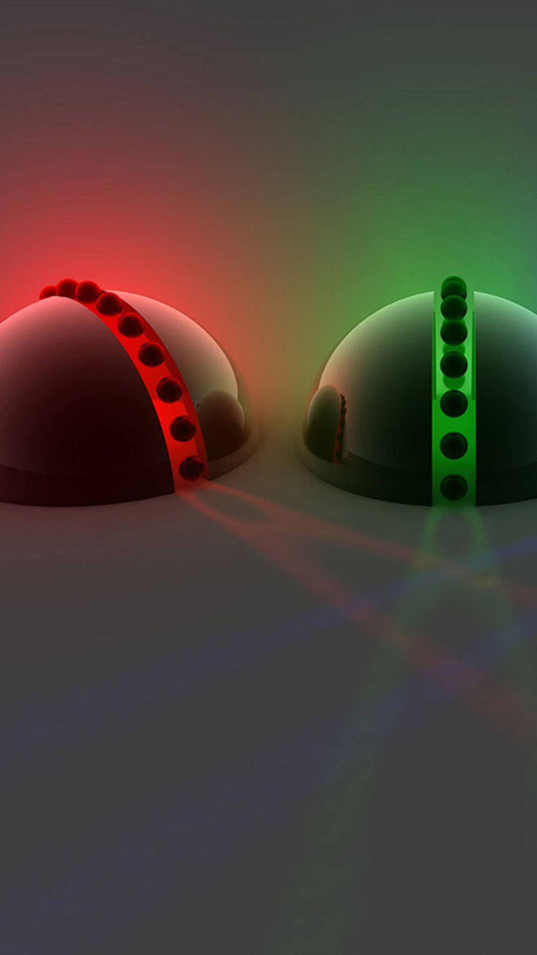 3d iPhone, red and green spheres, glowing hemispheres, Full HD Phone Wallpaper