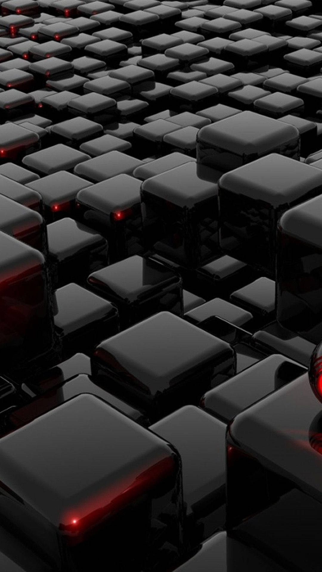3d iPhone, shiny black, glossy black cubes, Full HD Phone Wallpaper