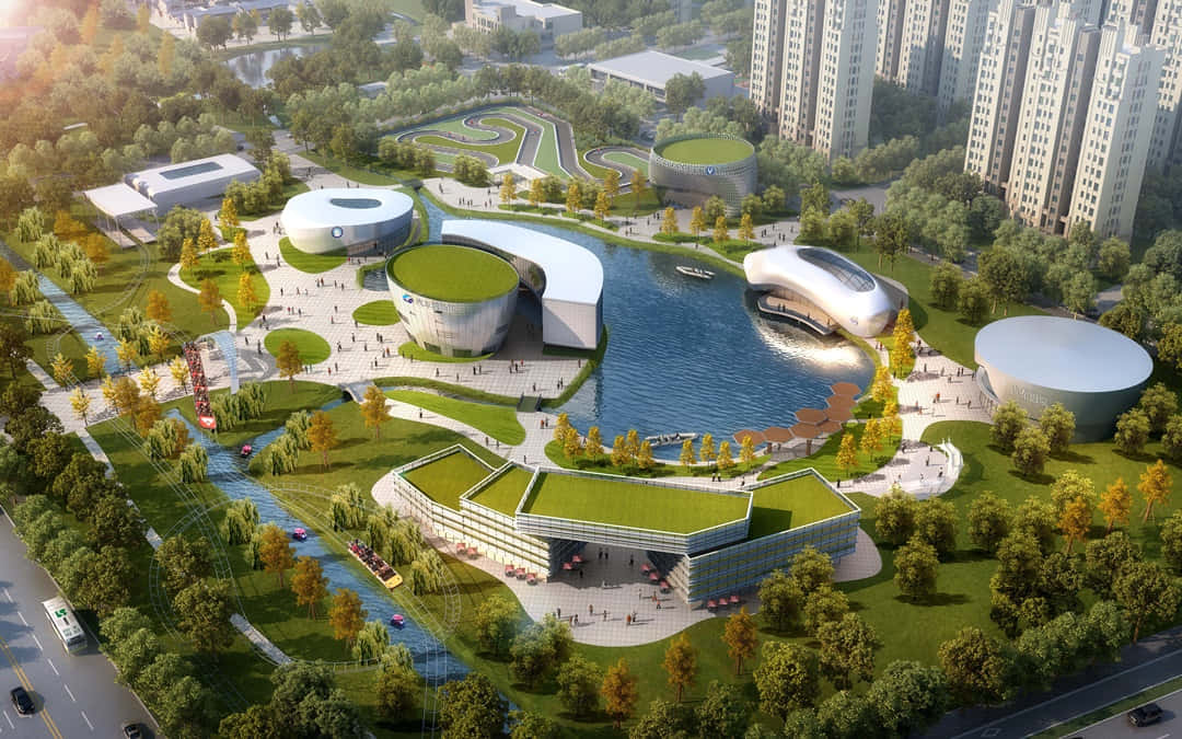 3d landscape, futuristic eco-friendly architecture, curved buildings, SD Desktop Wallpaper