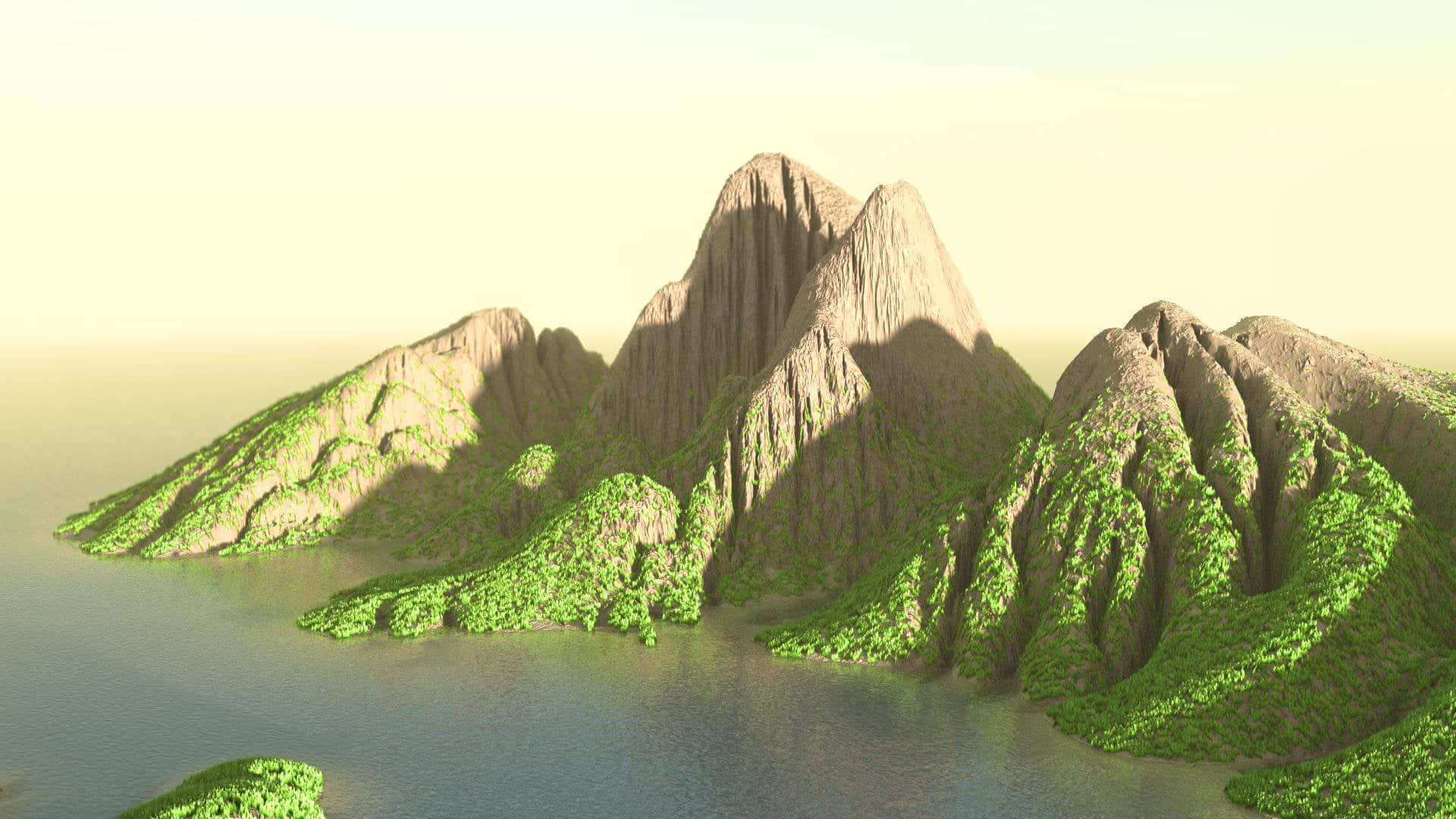 3d landscape, rugged mountain range, lush green slopes, Full HD Desktop Wallpaper